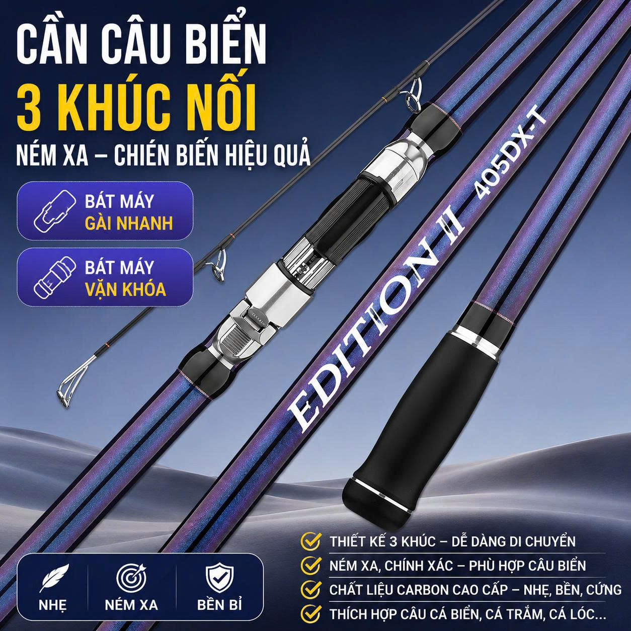 Cần Câu Xa Bờ Maris Expedition II 4.05M - 4.20M Carbon Siêu Cứng Chuyên Ném Xa Surfcasting
