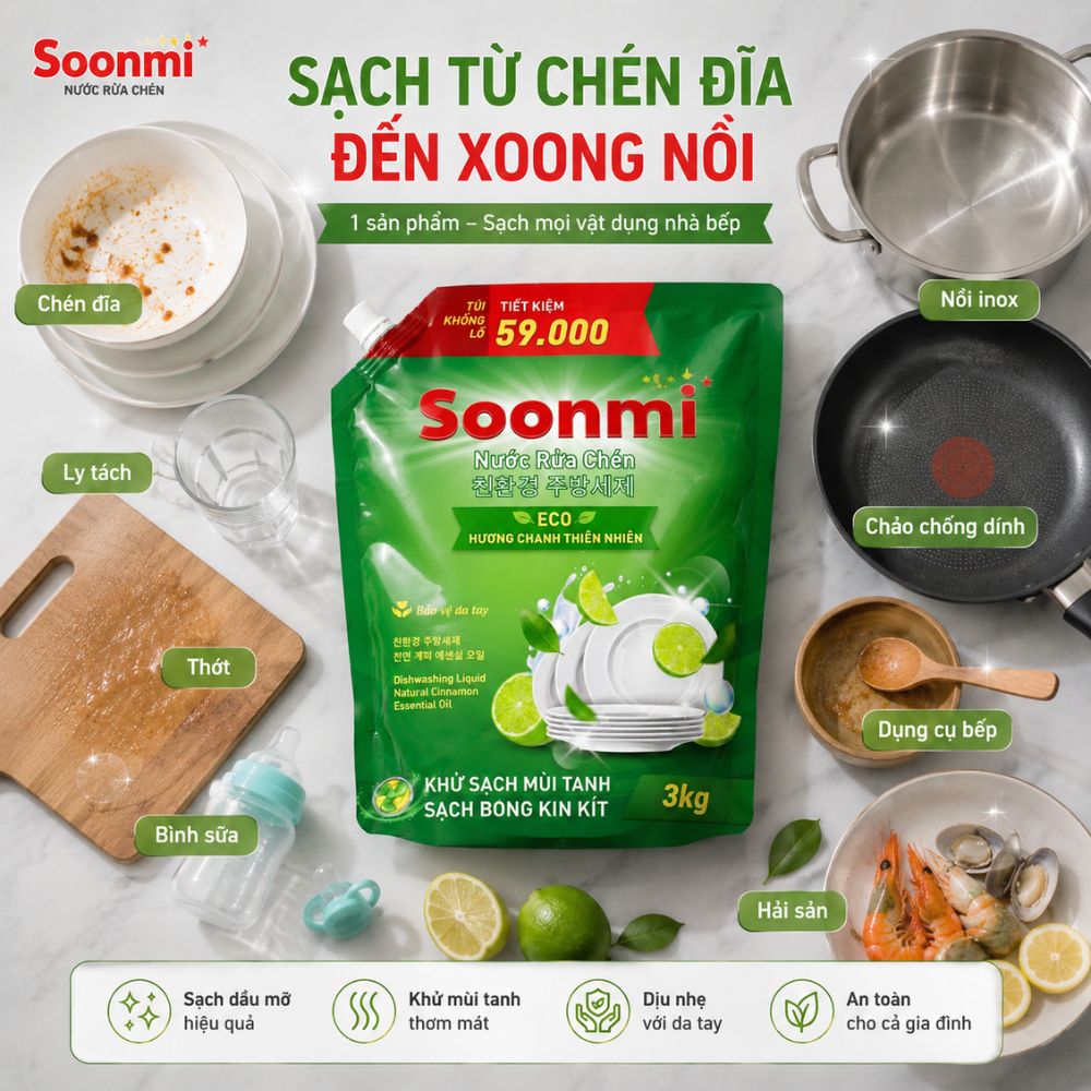 1 Thùng 3 Túi Nước Rửa Chén Soonmi Hương Chanh 3kg_thumbnail_7