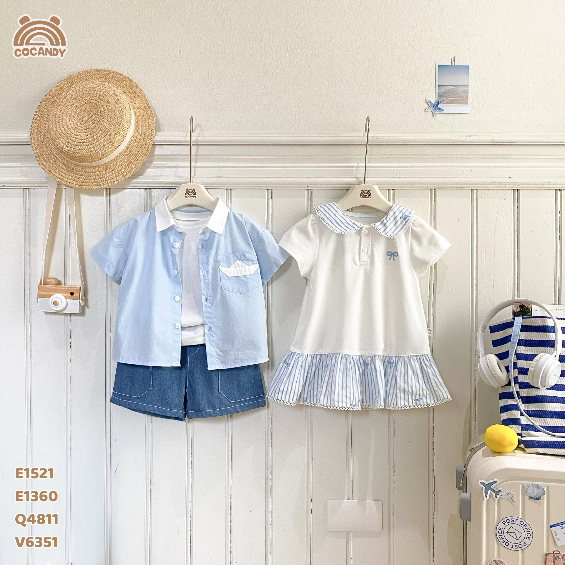 Váy cộc polo TRẮNG phối cổ caro nơ xanh_thumbnail_6