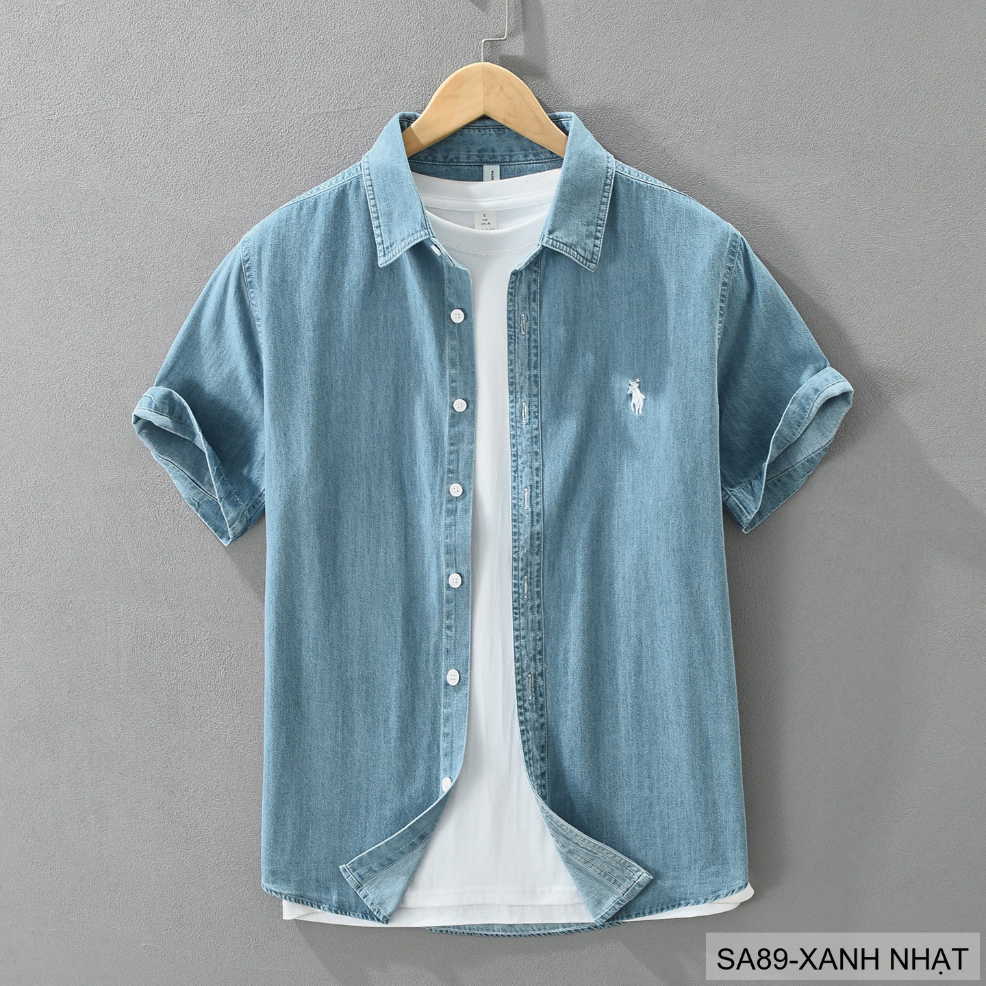 SA89 - Áo sơ mi denim nam tay ngắn phong cách Nhật Bản, chất cotton mềm mại, form rộng thoải mái_thumbnail_0