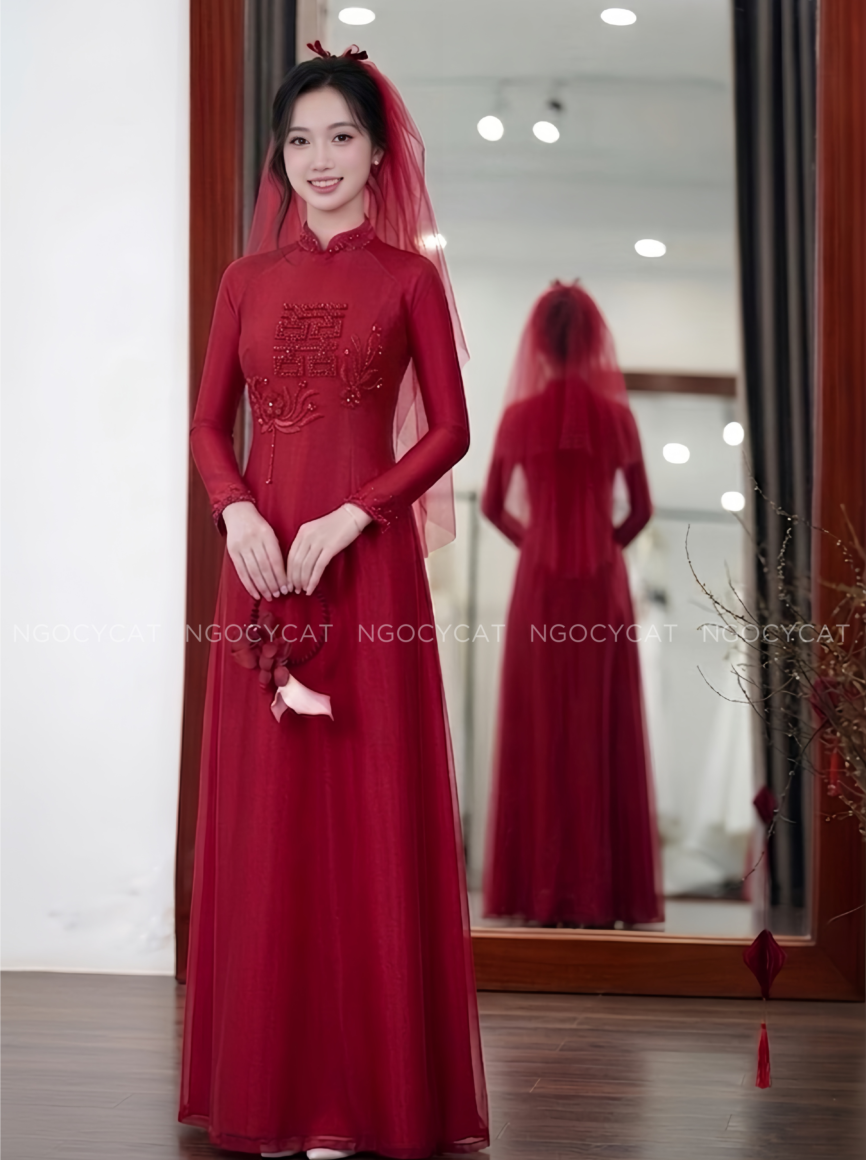 Áo Dài Dâu Rể Đỏ Hỷ Vuông Lưu Sa_thumbnail_2