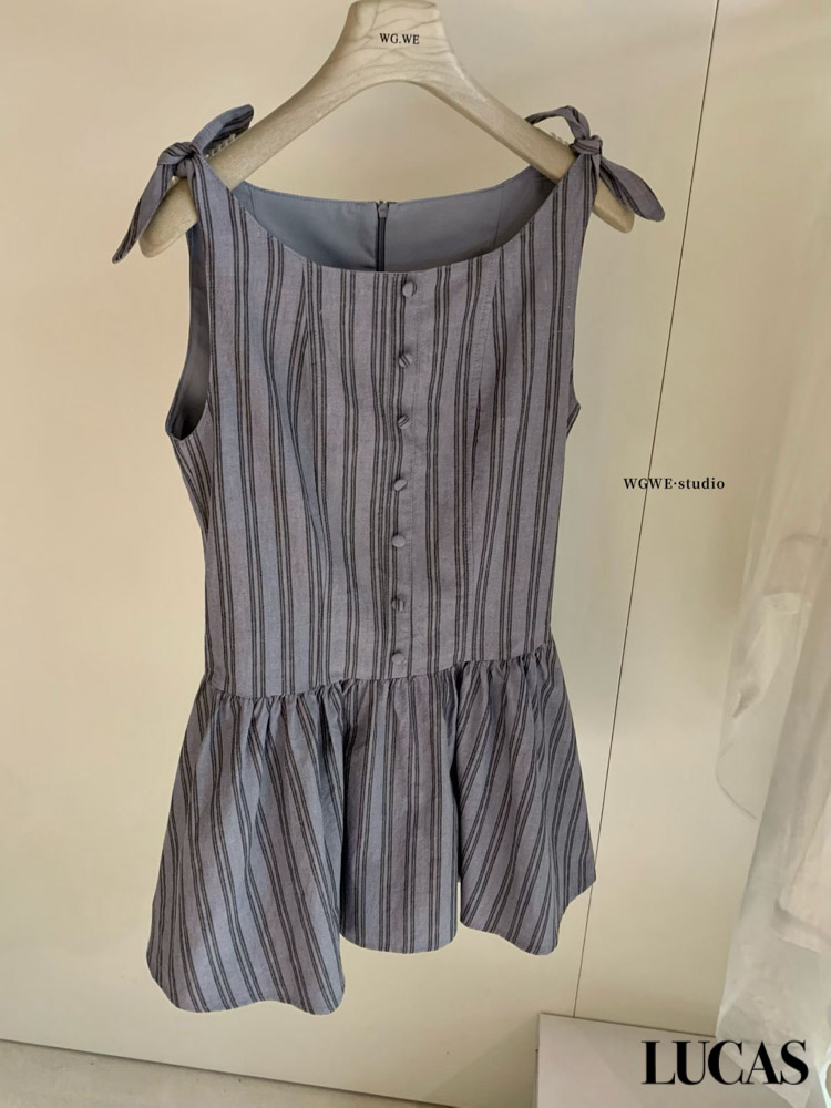 Váy thô dọc cúc bọc buộc nơ vai chân xòe hạ eo_thumbnail_4