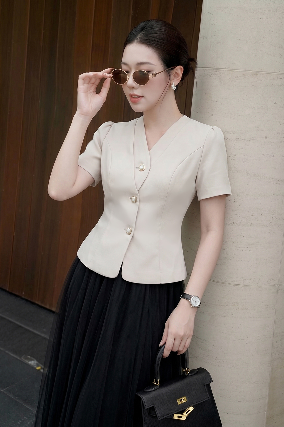 Áo sơ mi công sở 26108 kem