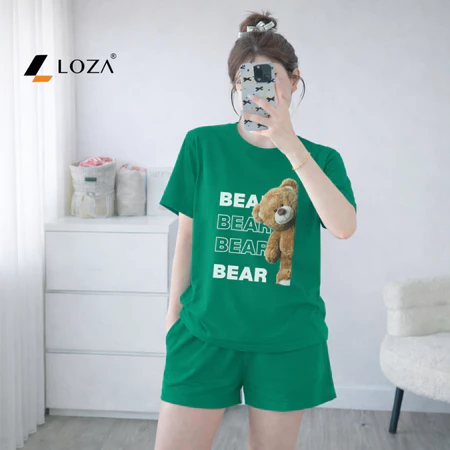 Set đồ nữ LOZA hình gấu Bear - Đồ bộ nữ mùa hè gồm áo thun dáng rộng + quần đùi cotton - BP17_thumbnail_4