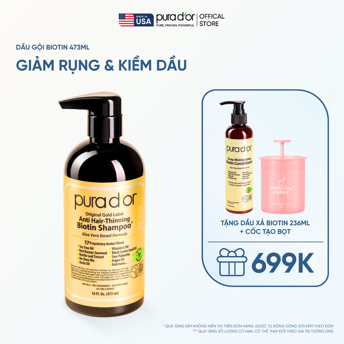 Dầu Gội Biotin Pura D'or Original Gold Label Chăm Sóc Da Đầu, Giảm Rụng Tóc, Hỗ Trợ Mọc Tóc 473ml