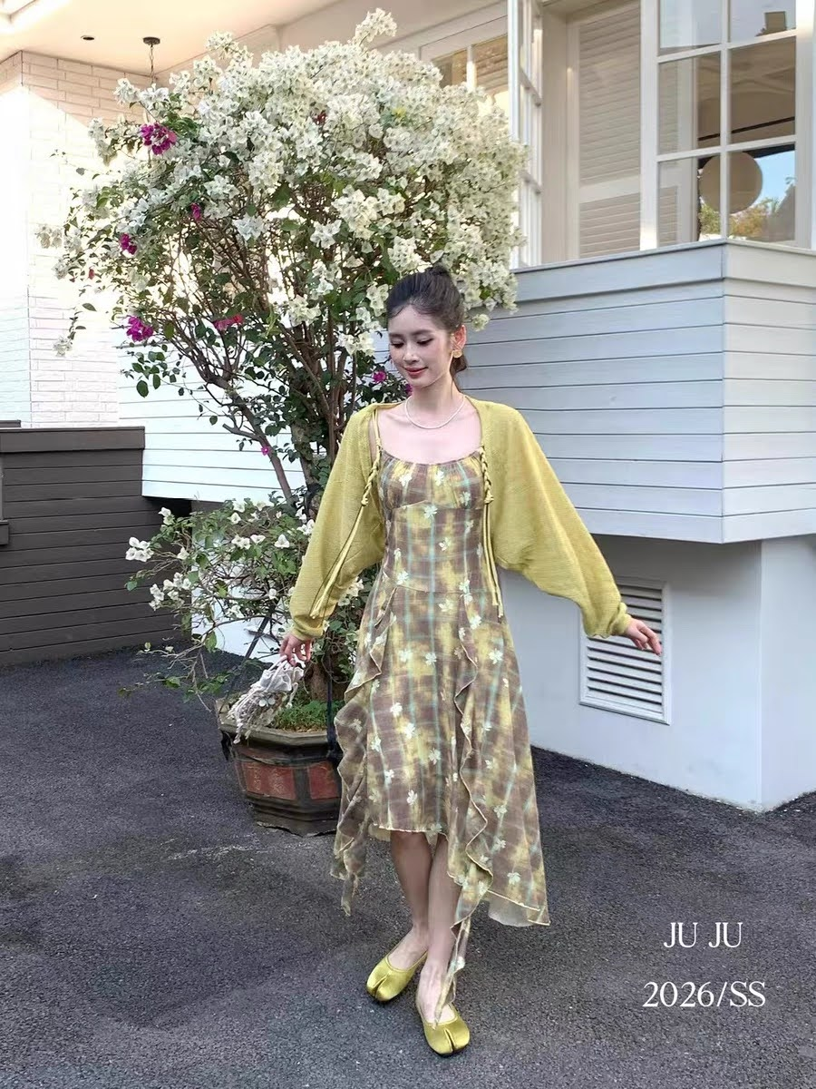 Lucas - Set váy 2 dây màu loang hoa, dây tết + áo cardigan mỏng_thumbnail_4