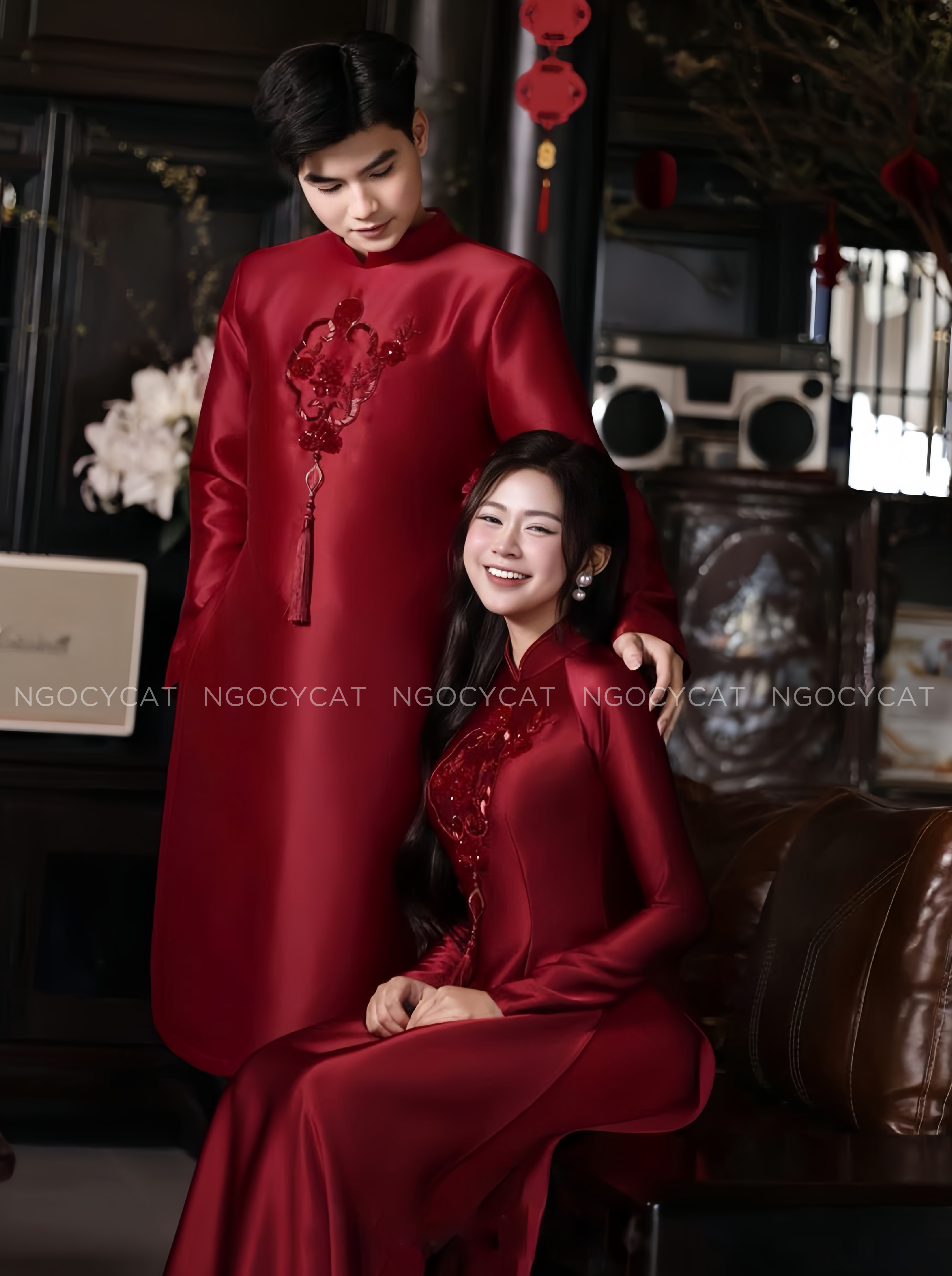 Áo Dài Dâu Rể Đỏ Hỷ Viên Mãn 