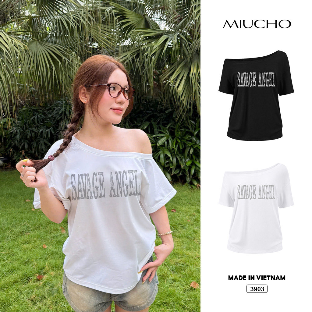 Áo thun nữ lệch vai form rộng Savage Angel Miucho 3903