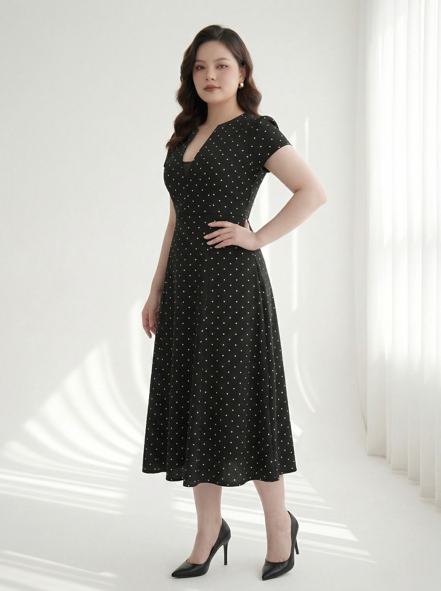 BIGSIZE NỮ - Đầm chấm bi dáng dài dành cho nàng béo 55-90kg V-DA218