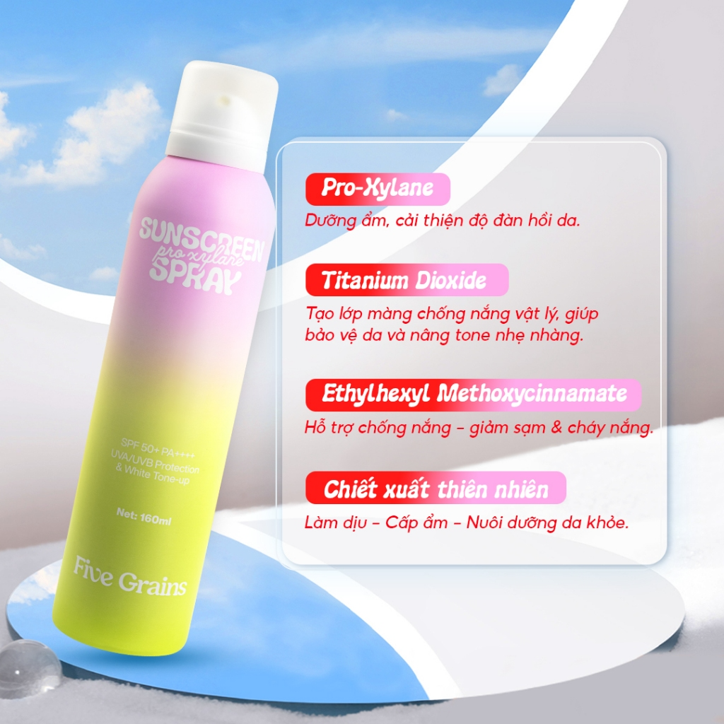 [FIVE GRAINS] Xịt chống nắng toàn thân Five Grains nâng tone SPA50+ PA++++ 160ml_thumbnail_0
