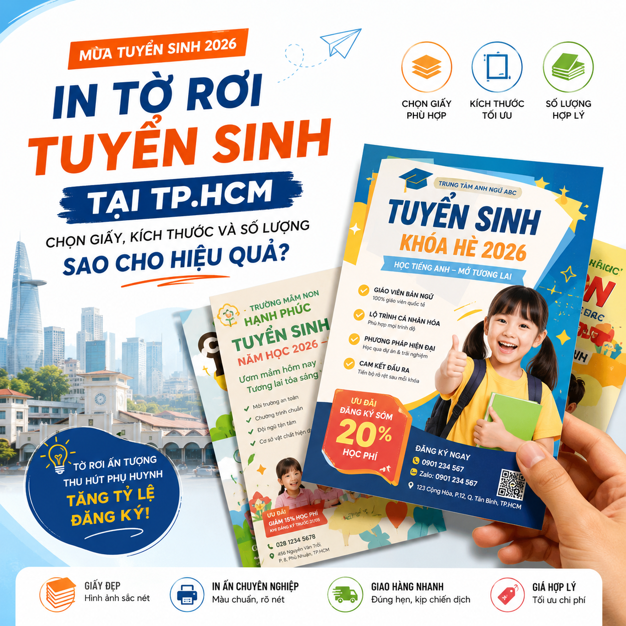 In Tờ Rơi Tuyển Sinh TP.HCM: Chọn Giấy, Size