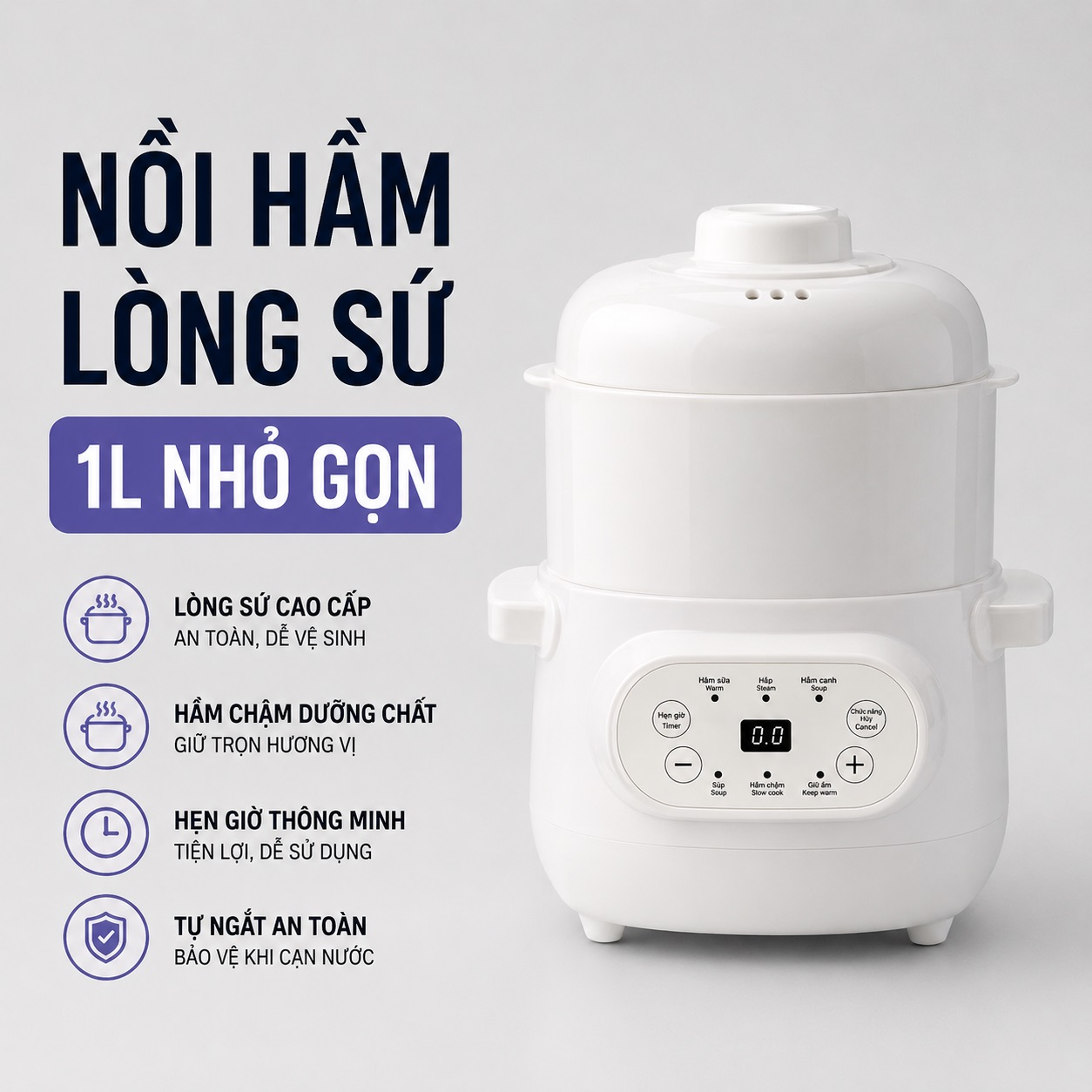 Nồi nấu chậm lòng sứ 1L Mishio MK383