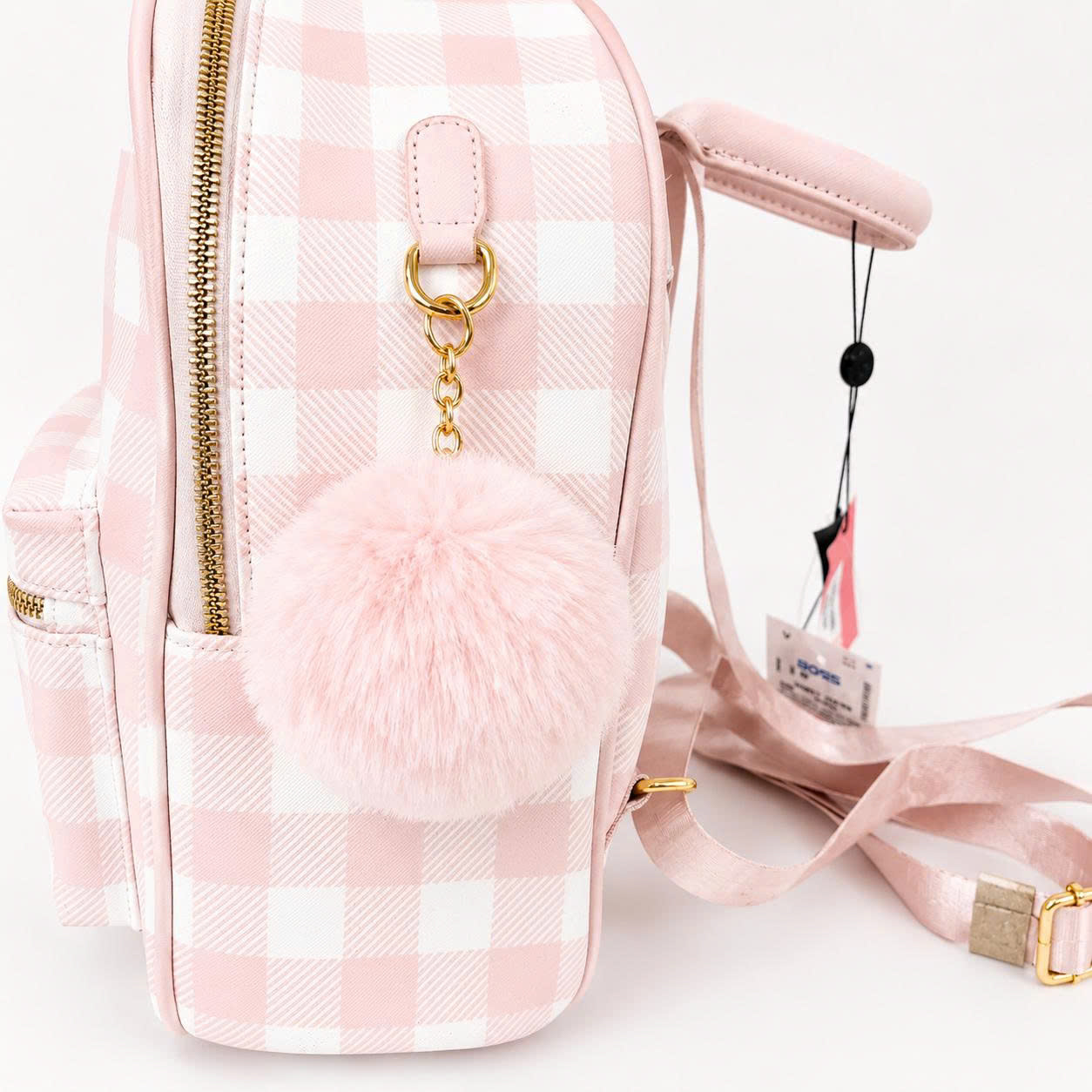 Balo Mini Caro Gấu Dễ Thương – Kèm Charm Lông Xinh Xắn (Be / Hồng)_thumbnail_9