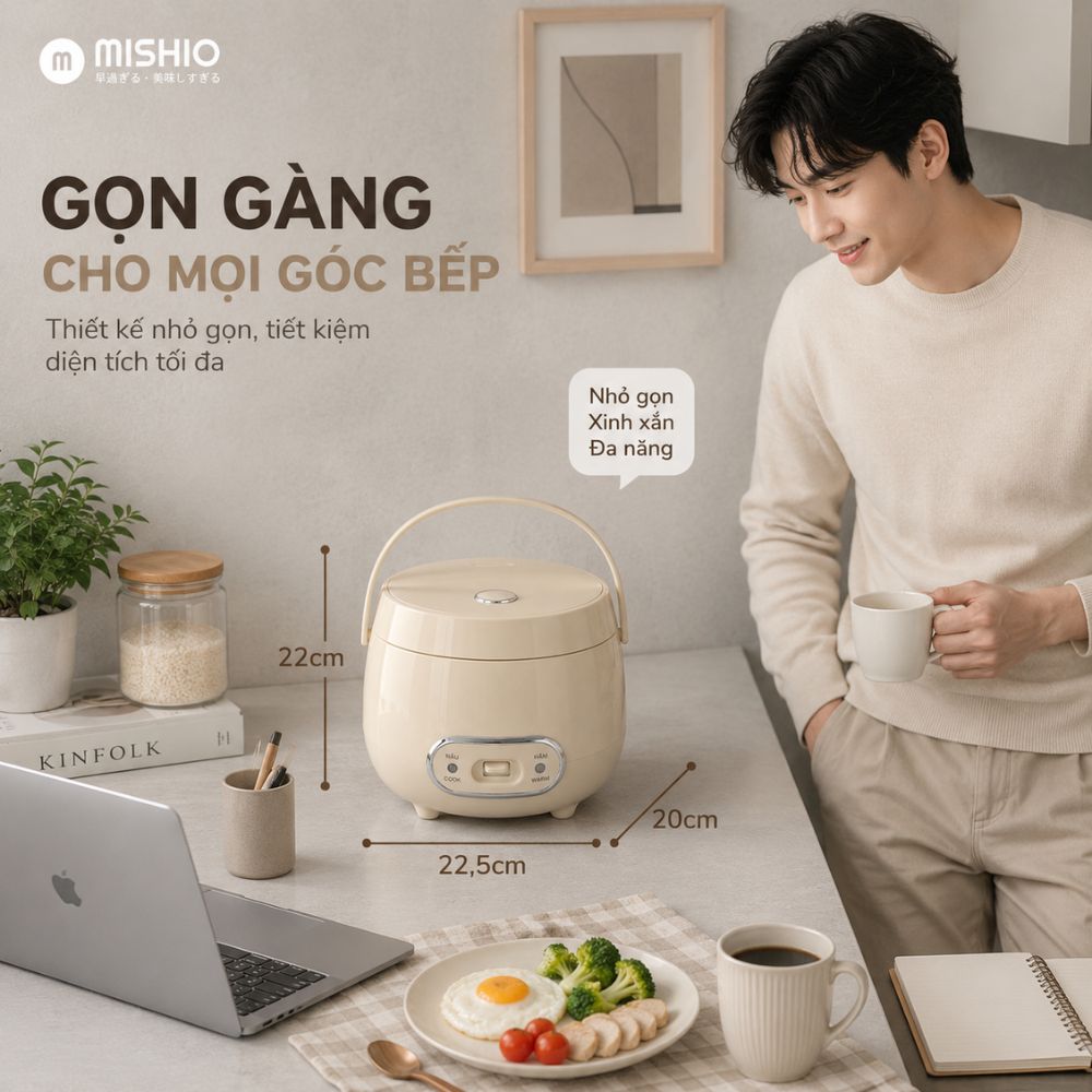 Nồi cơm điện 1.2L Mishio MK387