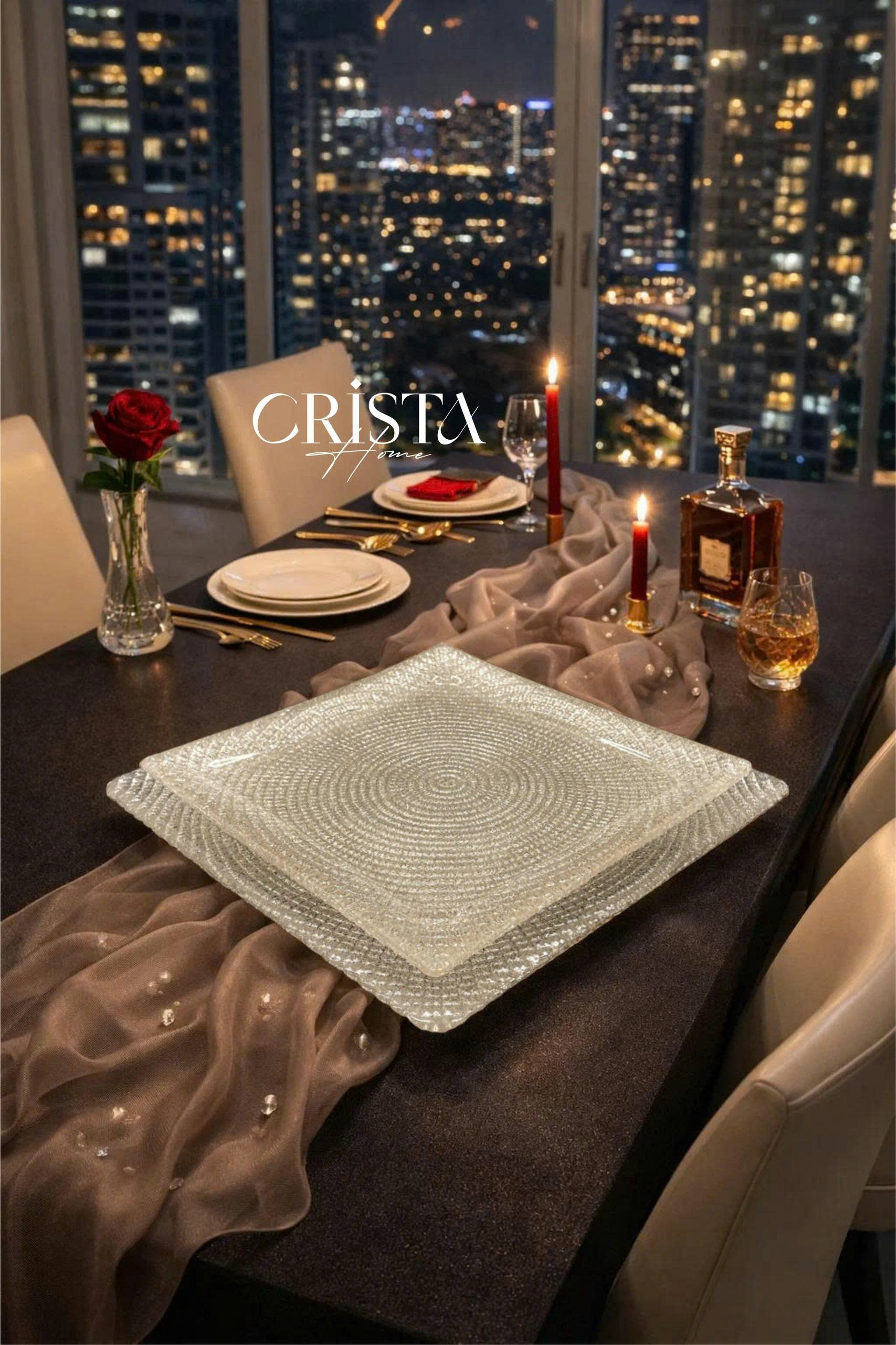 Bộ 2 đĩa thủy tinh vân lưới vuông 24cm + 27.5cm CRISTA HOME, 60227_thumbnail_4
