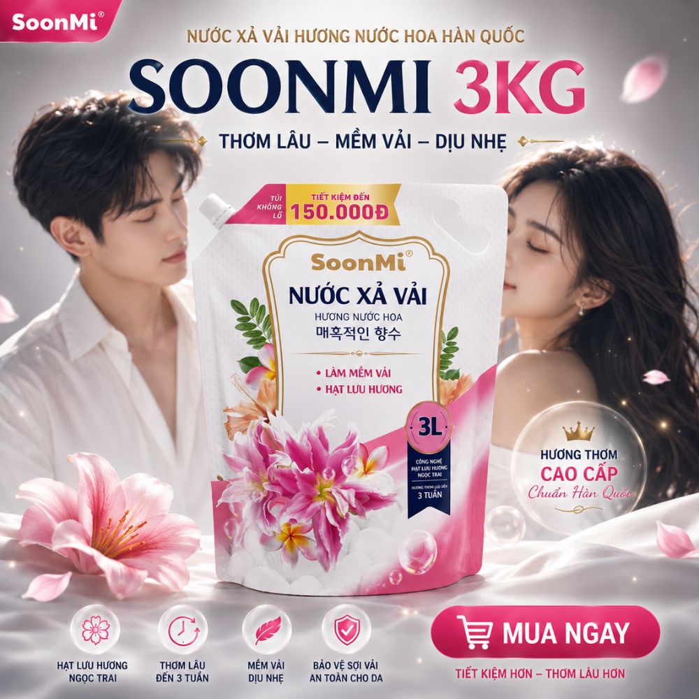 Nước Xả Vải Soonmi 3kg - Hương Nước Hoa -  Bí Quyết Quần Áo Mềm Mại, Ngát Hương Suốt 3 Tuần_thumbnail_7