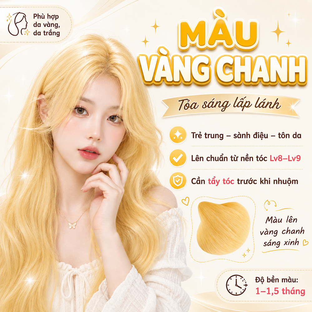 Thuốc Nhuộm Tóc Màu Vàng Chanh Sáng Da Trendy - Tặng Kèm Trợ Nhuộm