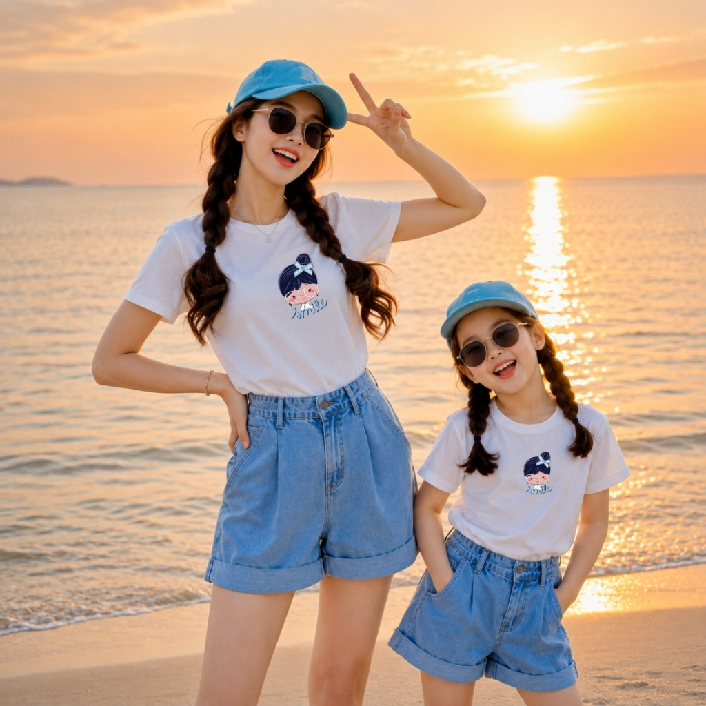 Áo đôi Mẹ&Bé Gái hình cô gái Smile - Loza G0179