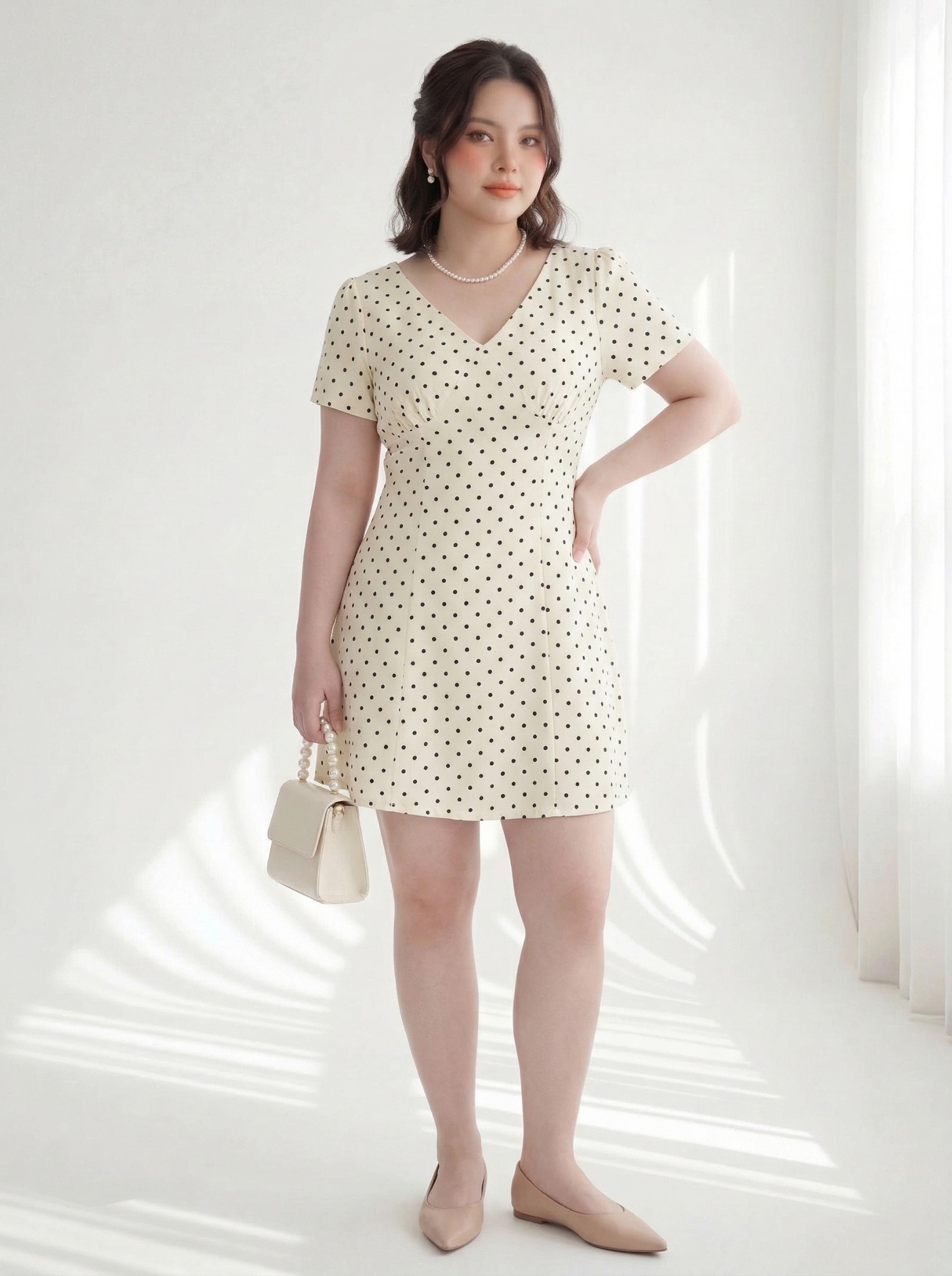 BIGSIZE NỮ - Đầm chấm bi dáng A  dành cho nàng béo từ 55-90kg V-DA219