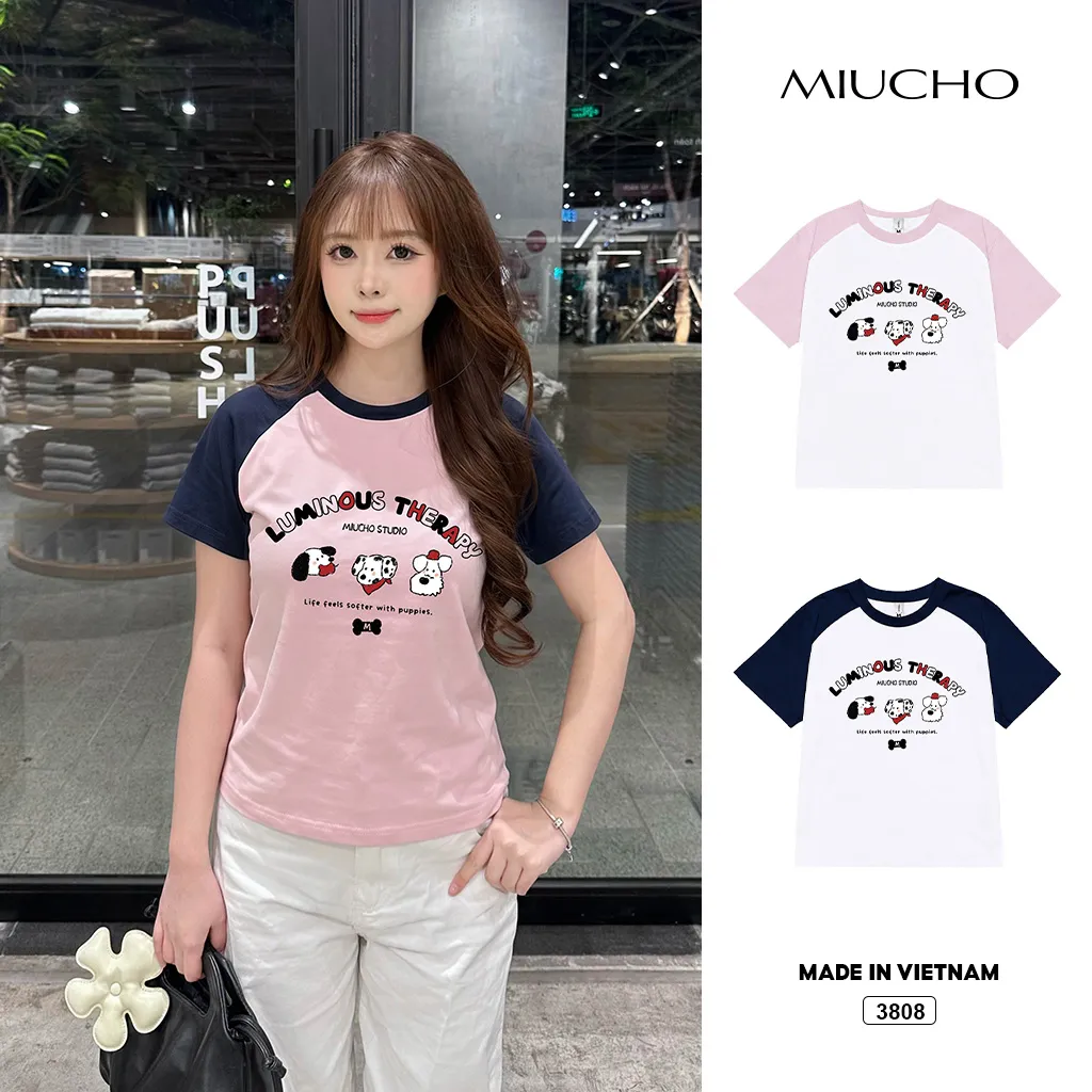 Áo thun babytee raglan hình cún cute phong cách Hàn Quốc đáng yêu Miucho 3808