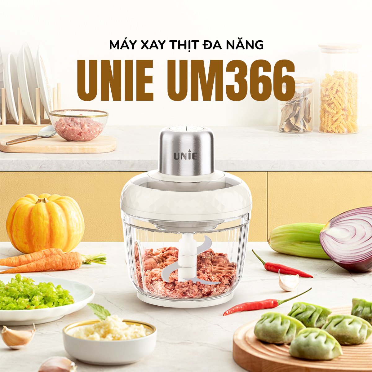 Máy xay thịt UNIE UM366 dung tích 2,5L, 2 cối xay thủy tinh, đánh ruốc, bóc tỏi tiện lợi_thumbnail_6