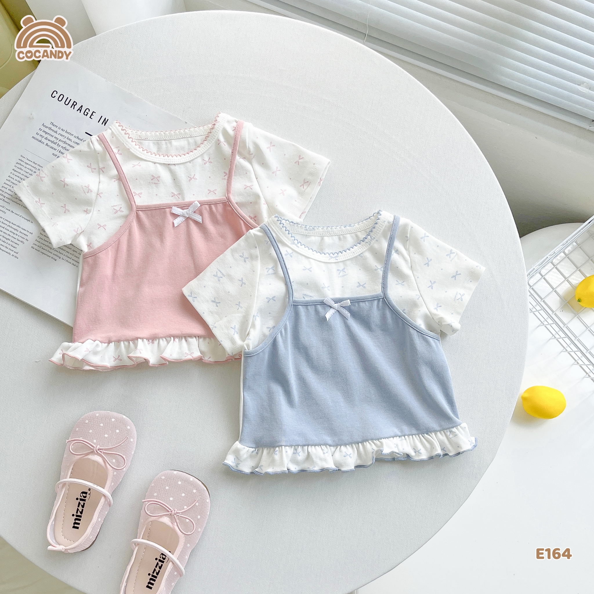 Áo cộc thun XANH phối nơ giả yếm_thumbnail_1