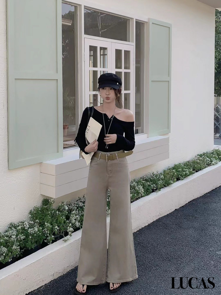 Quần Jeans ống suông loe + belt da nâu bản lớn_thumbnail_4