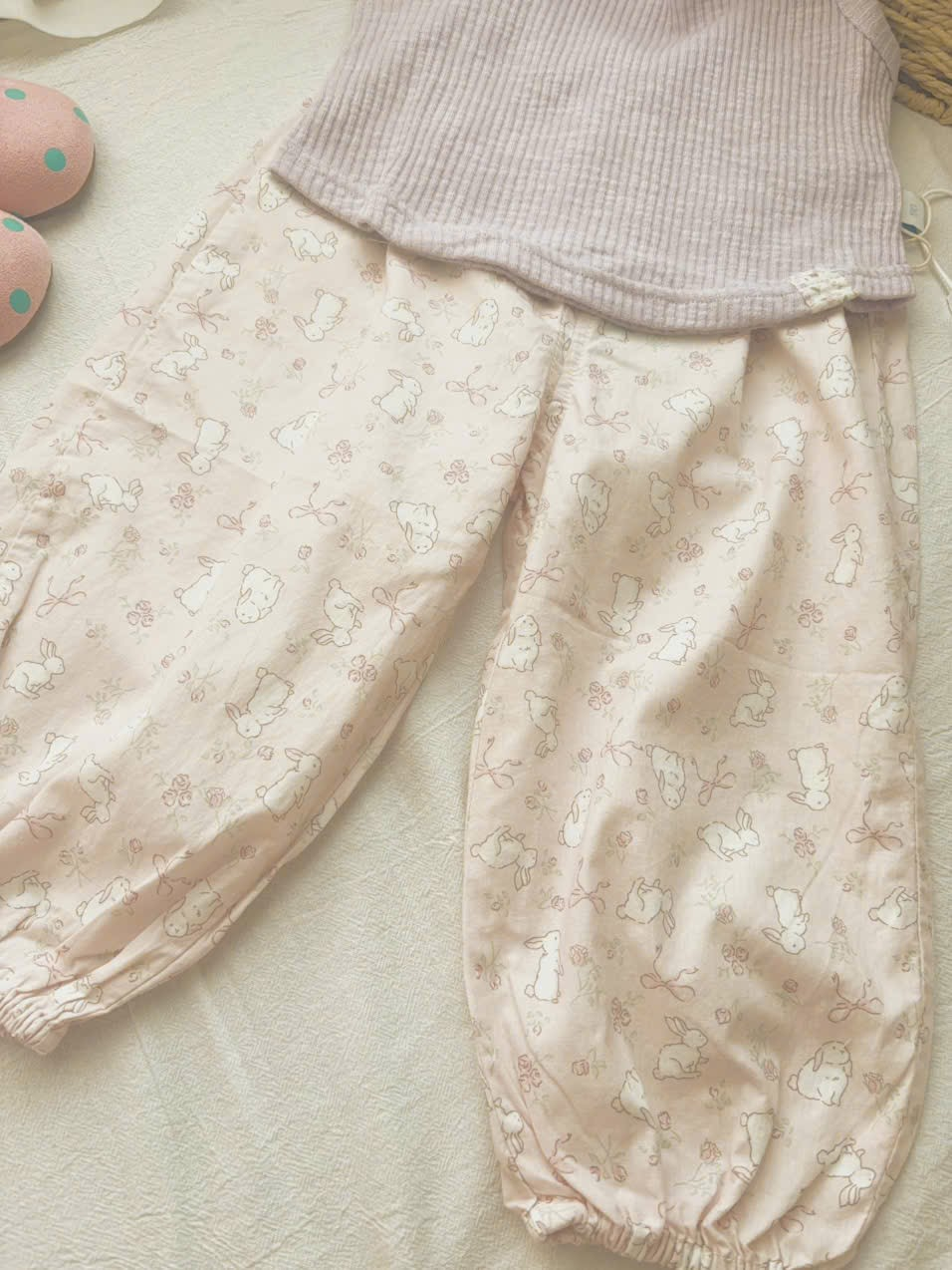 DX01 - Quần dài thô màu hồng hoạt tiết thỏ hãng DXJ (sz 90-140)