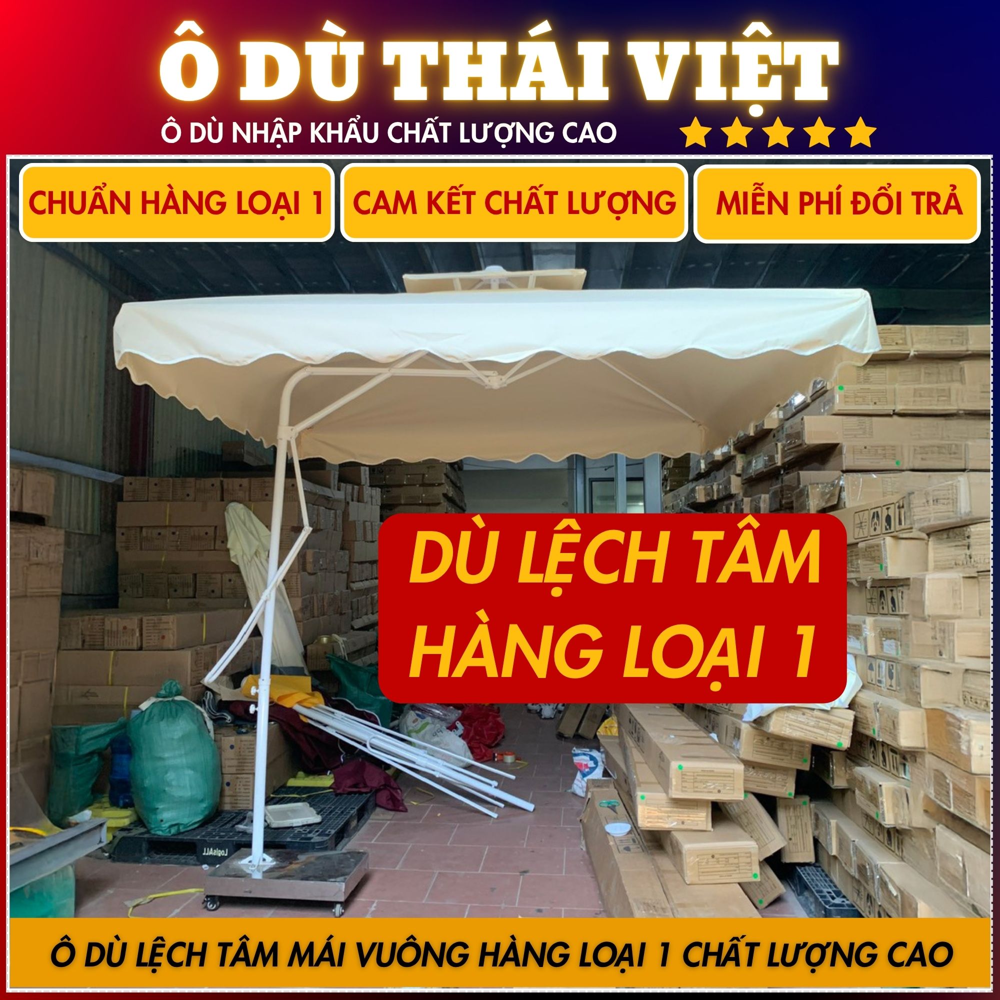 Dù lệch tâm, ô lệch tâm, ô dù che nắng ngoài trời lệch tâm vuông 2m5 bản cao cấp vải dù PU chống thấm nước