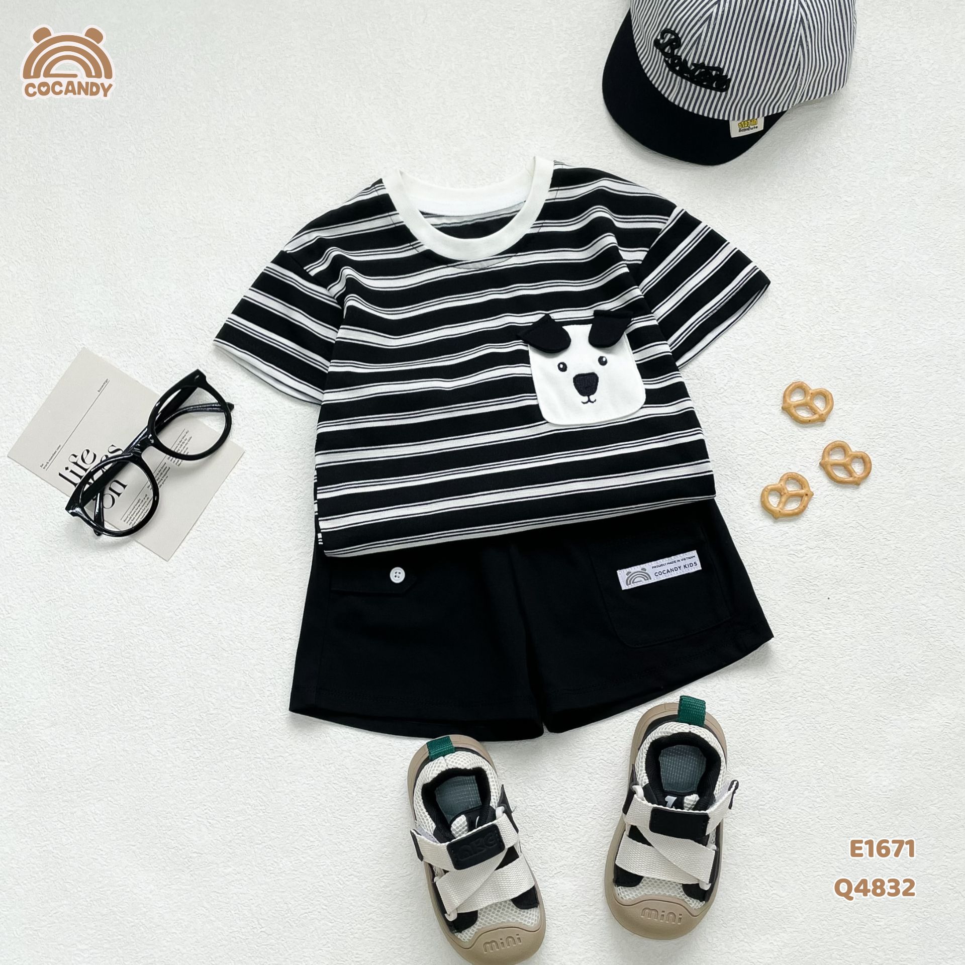 Quần cộc cotton ĐEN túi ốp