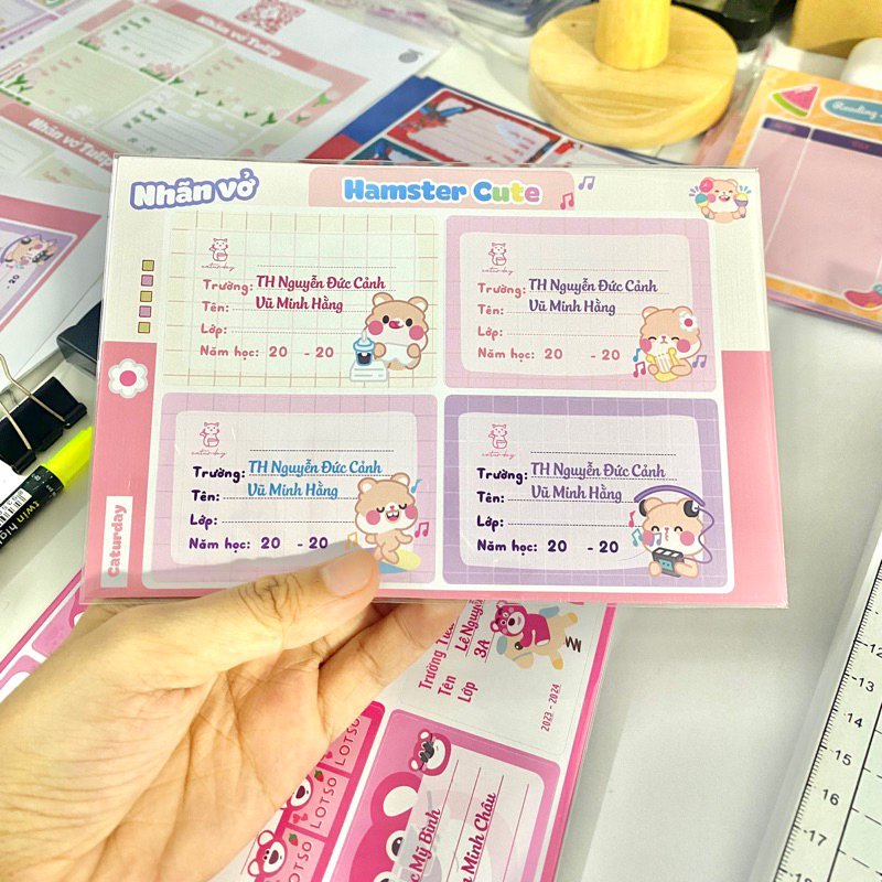 (In tên theo yêu cầu) Set 24 nhãn vở CHUỘT HAMSTER Cute cực phẩm pastel_thumbnail_2