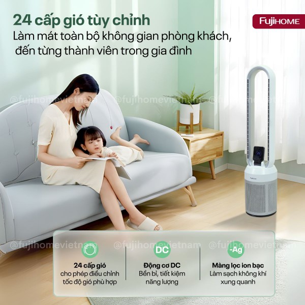 Quạt không cánh tích hợp lọc không khí bằng HEPA, màng lọc Ion bạc Fujihome BF308DC HEPA_thumbnail_5