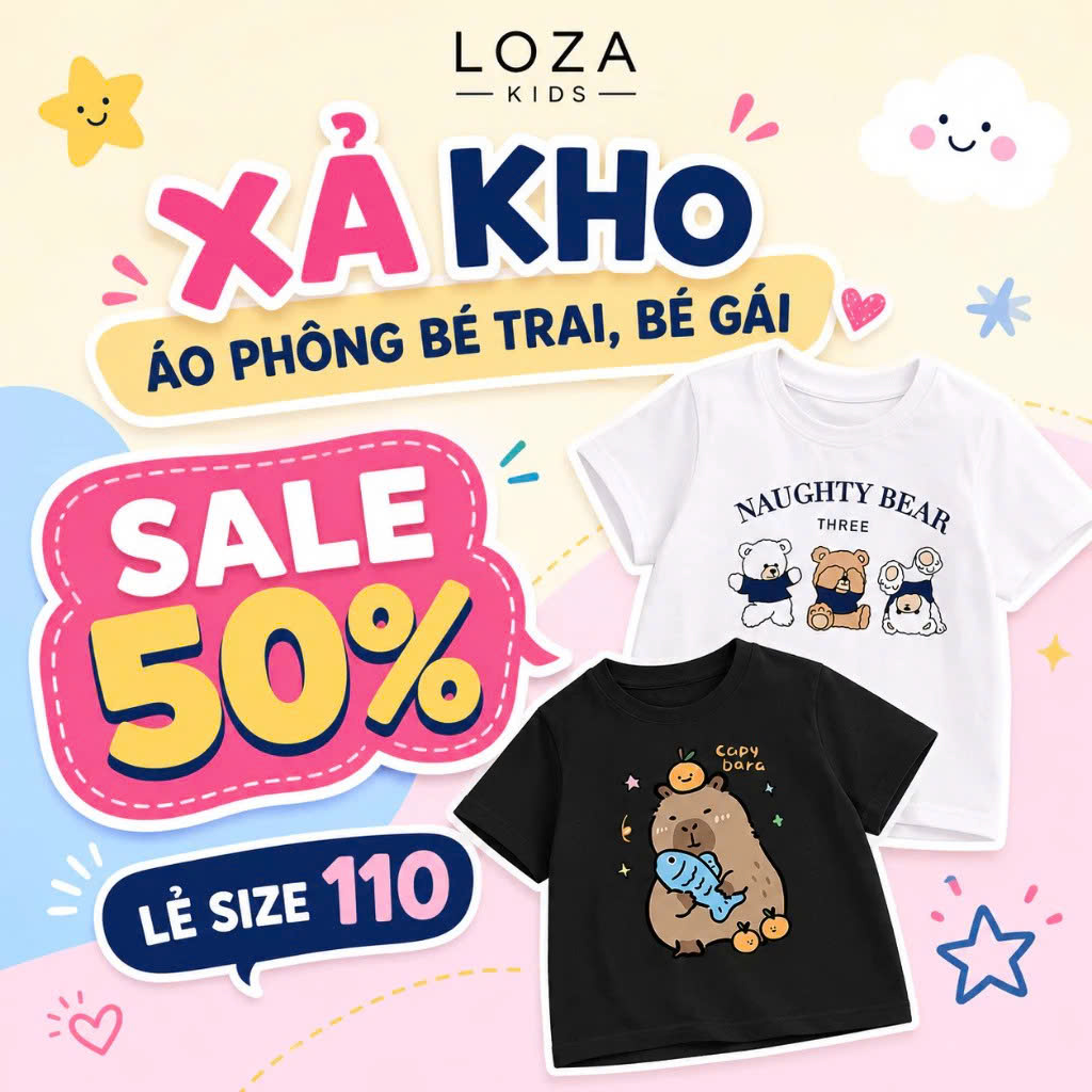 [XẢ KHO SIZE 110] Áo phông cho bé trai/bé gái - Quần áo trẻ em từ 15-18kg - Loza Kids XA008 XA008