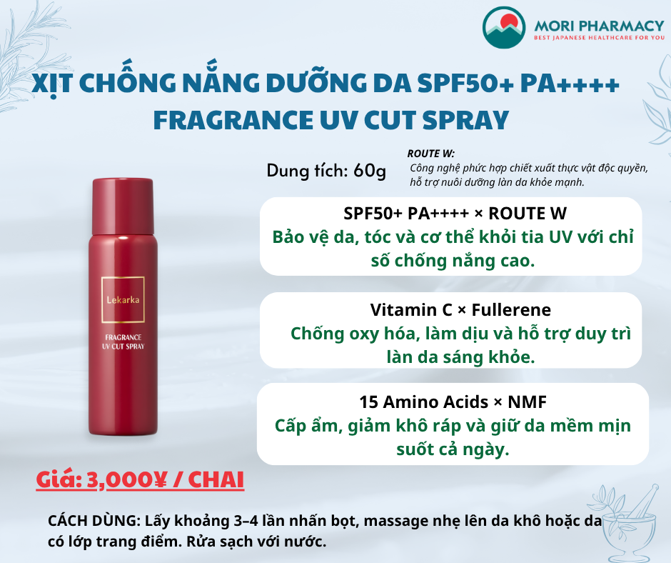 Xịt chống nắng dưỡng da SPF50+ PA++++ - Lekarka FRAGRANCE UV CUT SPRAY