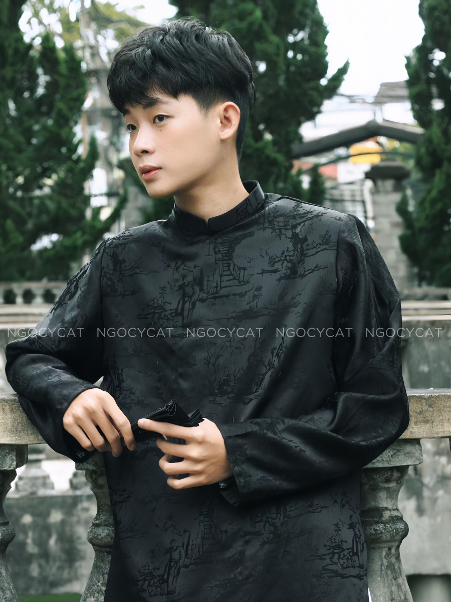 Áo Dài Nam Màu Đen Full_thumbnail_1