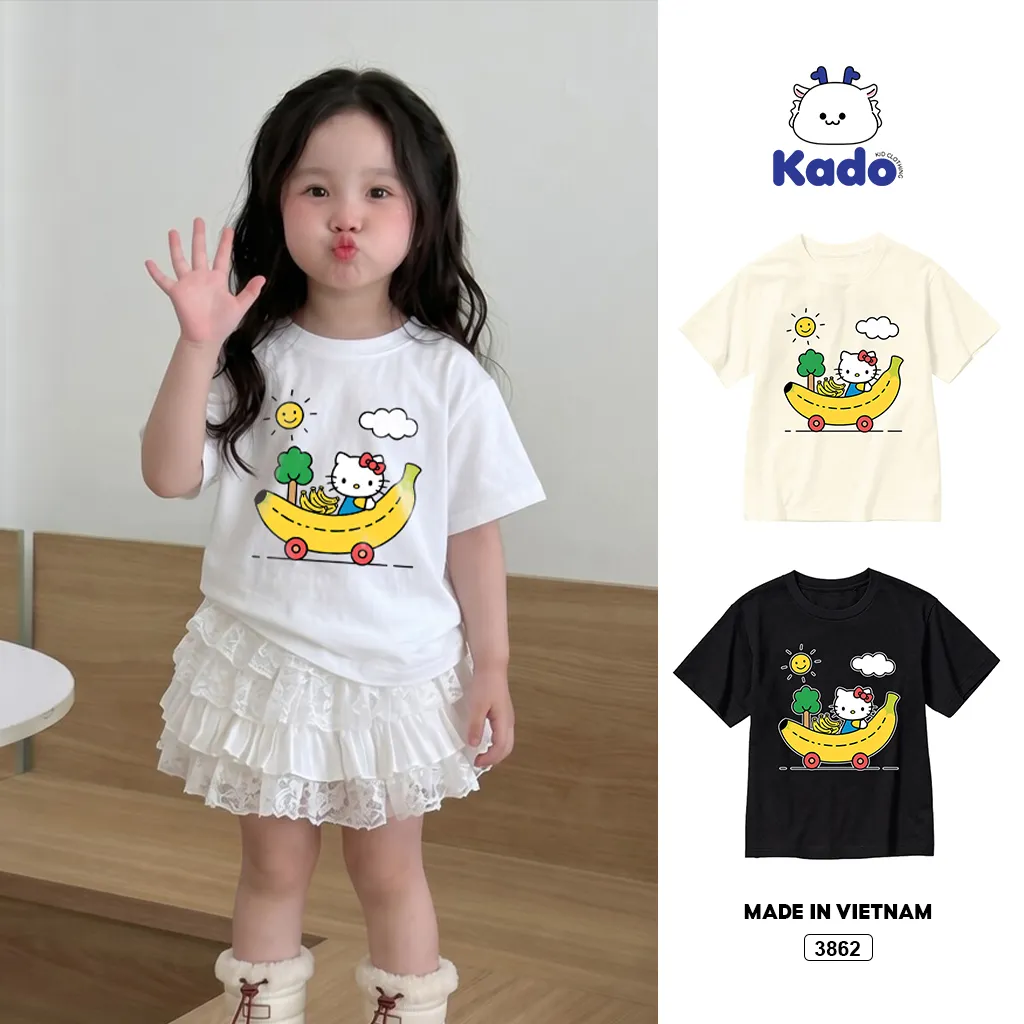 Áo thun bé gái form rộng Kittie Banana Kado 3862