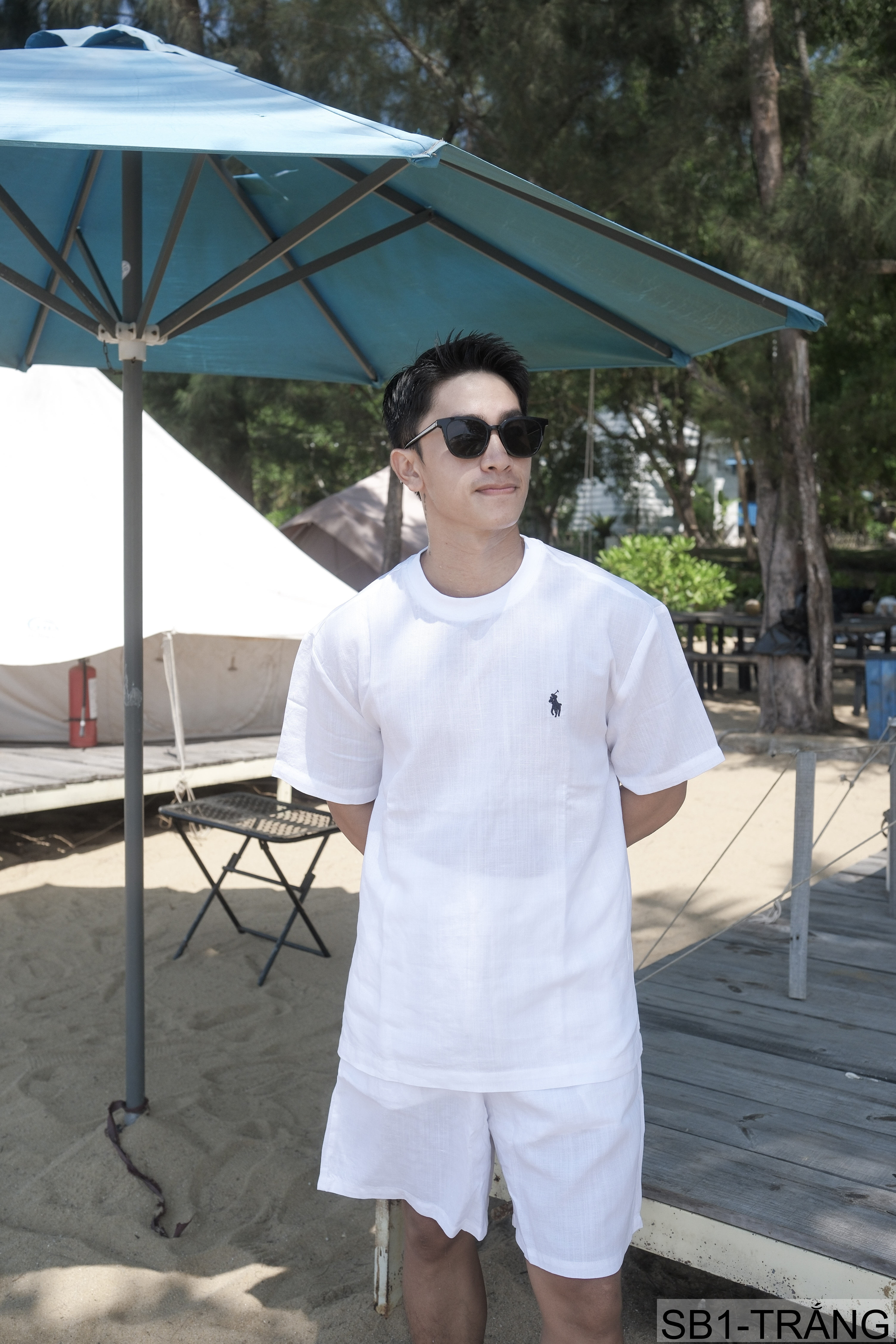 SB1 - Bộ đồ nam mùa hè chất liệu Tencel & linen mát lạnh, phong cách Mỹ cổ điển, áo thun tay ngắn + quần short_thumbnail_4