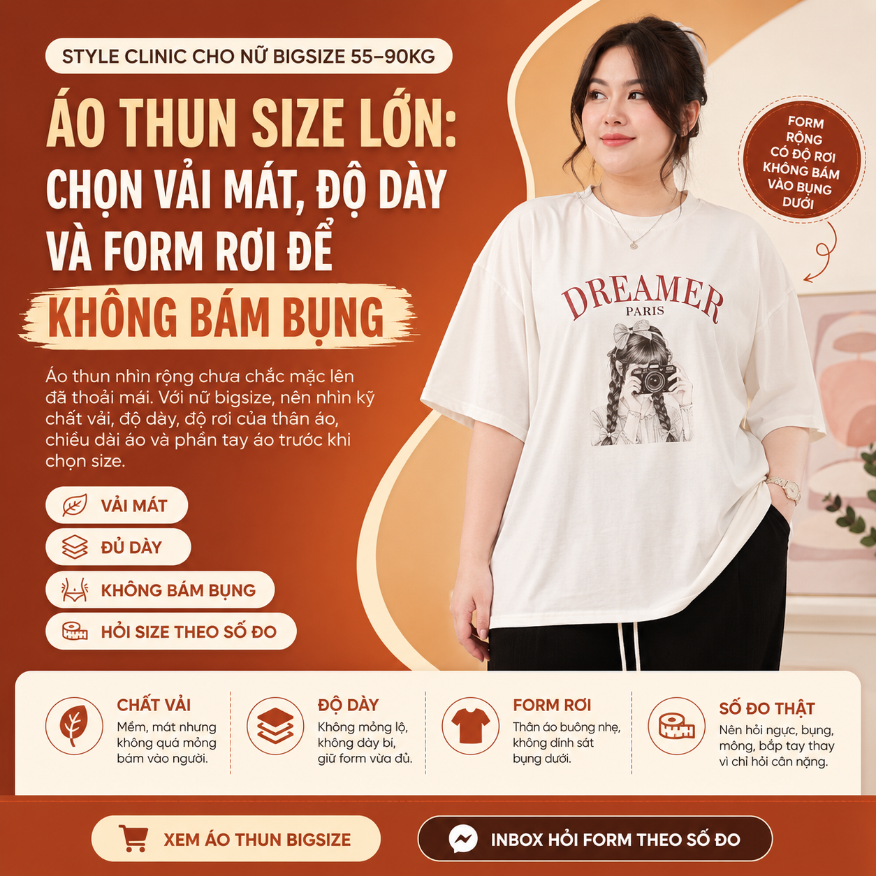 Áo Thun Size Lớn: Chọn Vải Mát, Form Rơi Không Bám Bụng