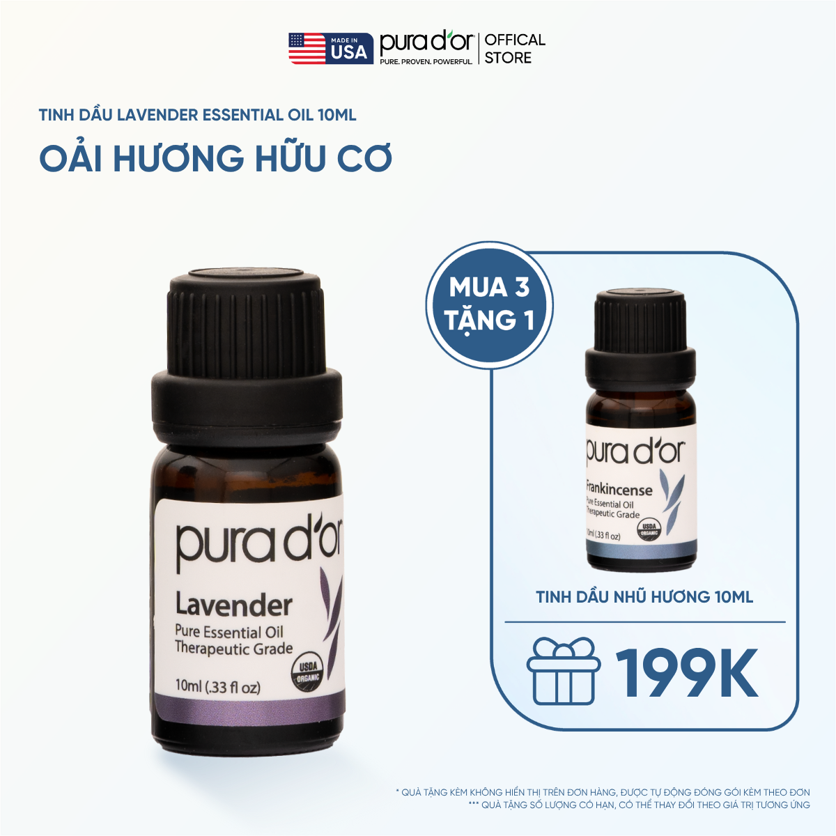 Tinh Dầu Oải Hương Hữu Cơ PURA D’OR Therapeutic Grade Lavender Essential Oil 10ML