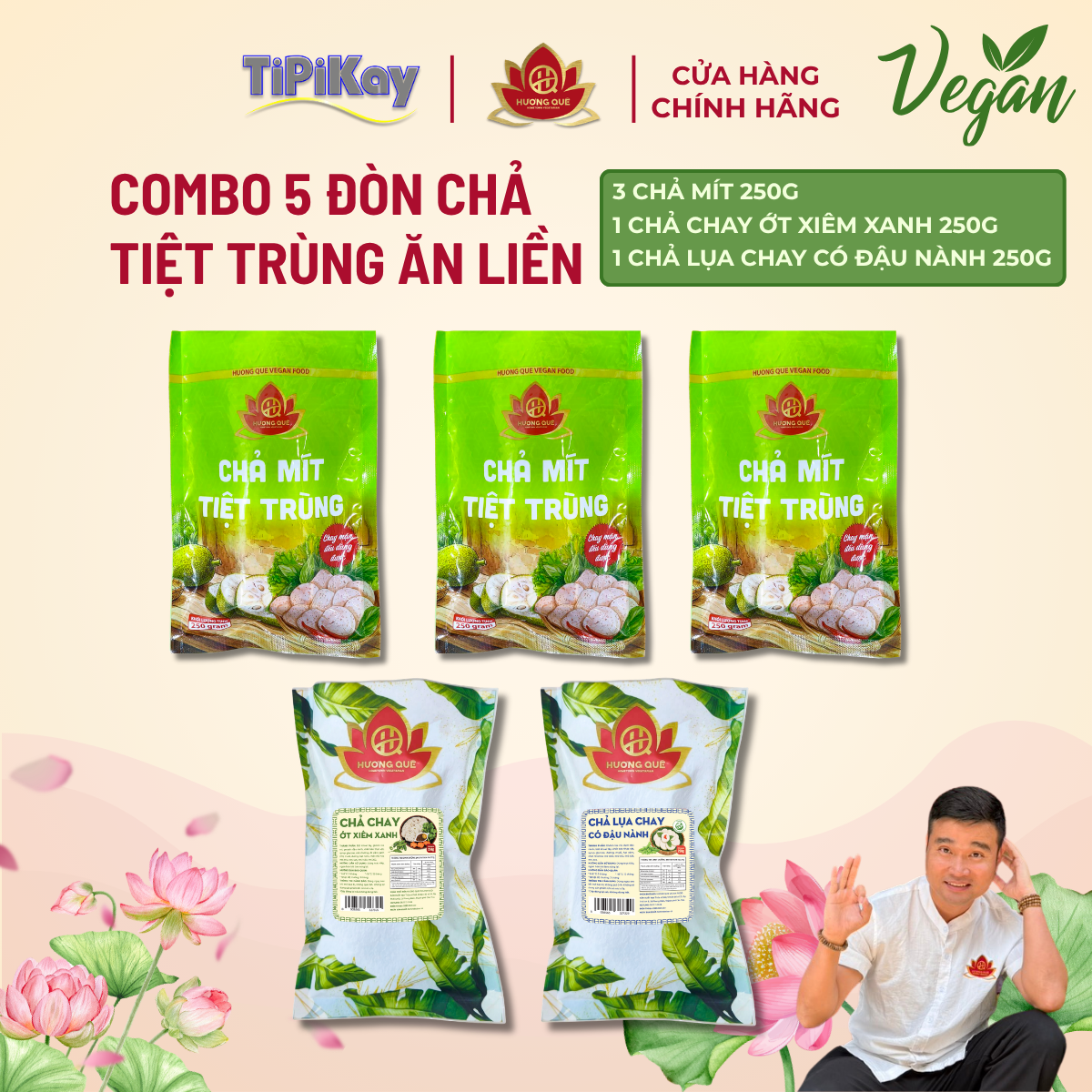 [Combo 5 món] 3 Chả Mít 250g + 1 Chả Ớt Xiêm Xanh 250g + 1 Chả Có Đậu Nành 250g