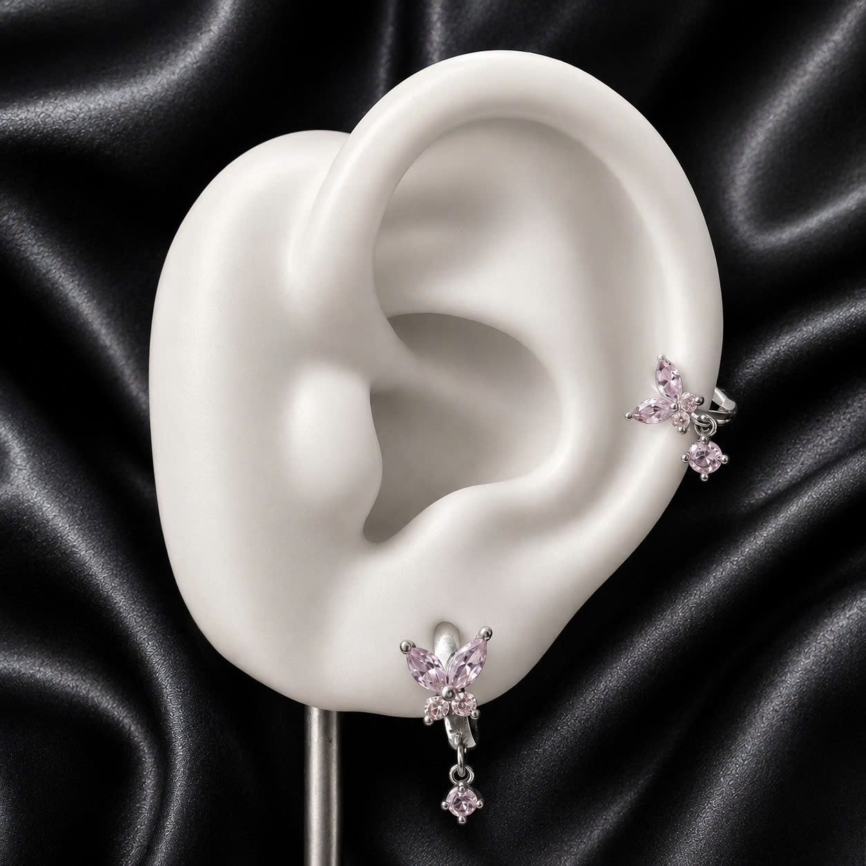 Khuyên vòng bạc xi kim bướm hồng rơi đá hồng 6mm_thumbnail_1