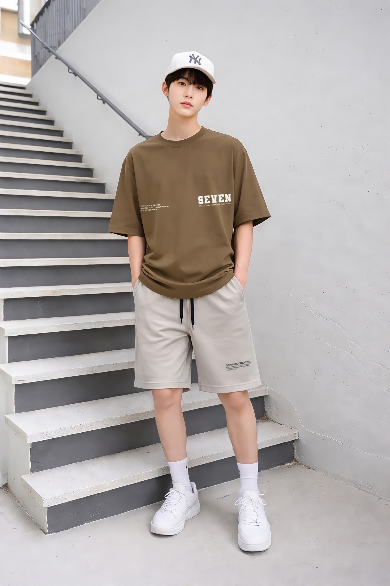 Áo phông bé trai dáng rộng màu nâu in chữ_thumbnail_2