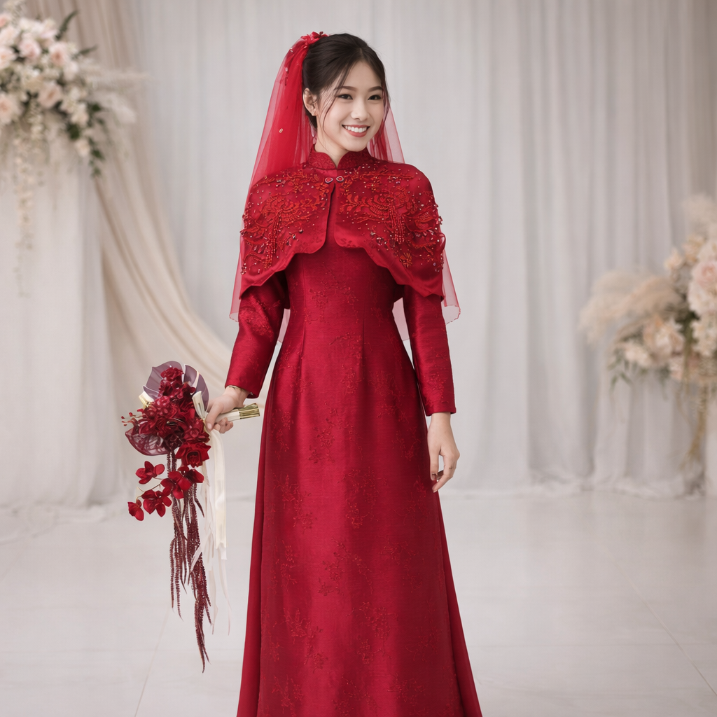 Áo Dài Cặp Cô Dâu Chú Rể Cưới Hỏi - Màu Đỏ Sang Trọng CH26-01
