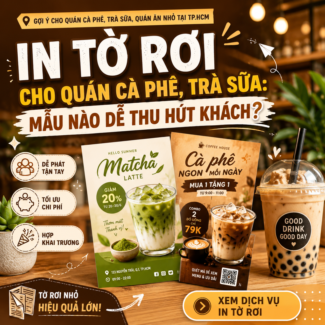 In Tờ Rơi Quán Cà Phê, Trà Sữa Đẹp Dễ Hút Khách