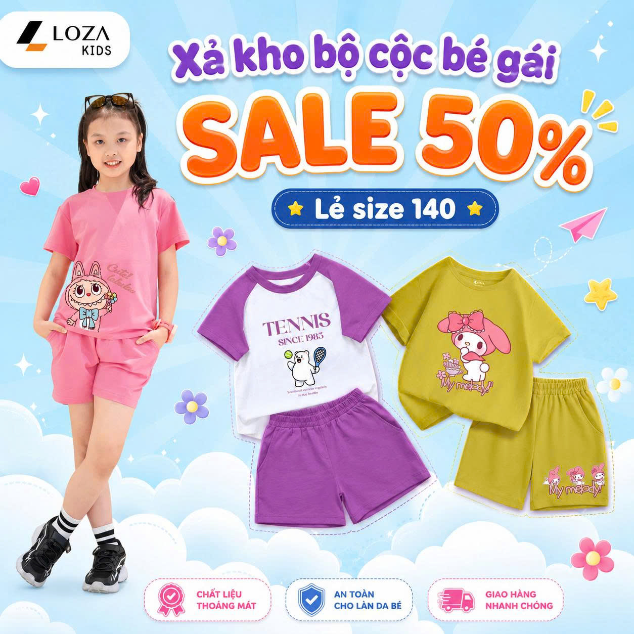 [XẢ KHO SIZE 140] Bộ đồ cho bé gái nhiều mẫu - Quần áo bé gái từ 26-30kg - Loza Kids XB006