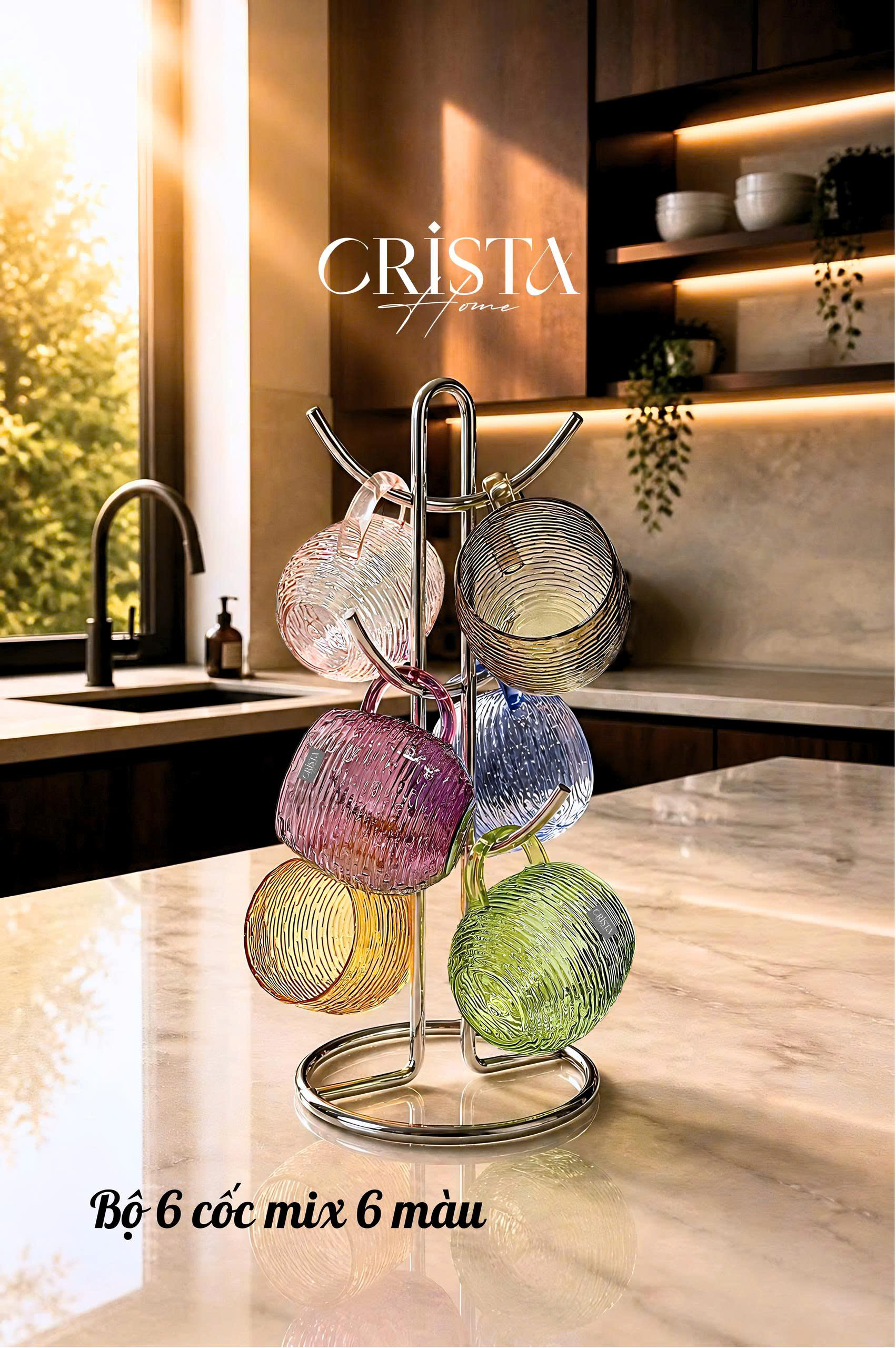 Bộ 6 cốc thủy tinh dáng bầu vân ngang có quai 350ml CRISTA HOME_thumbnail_4