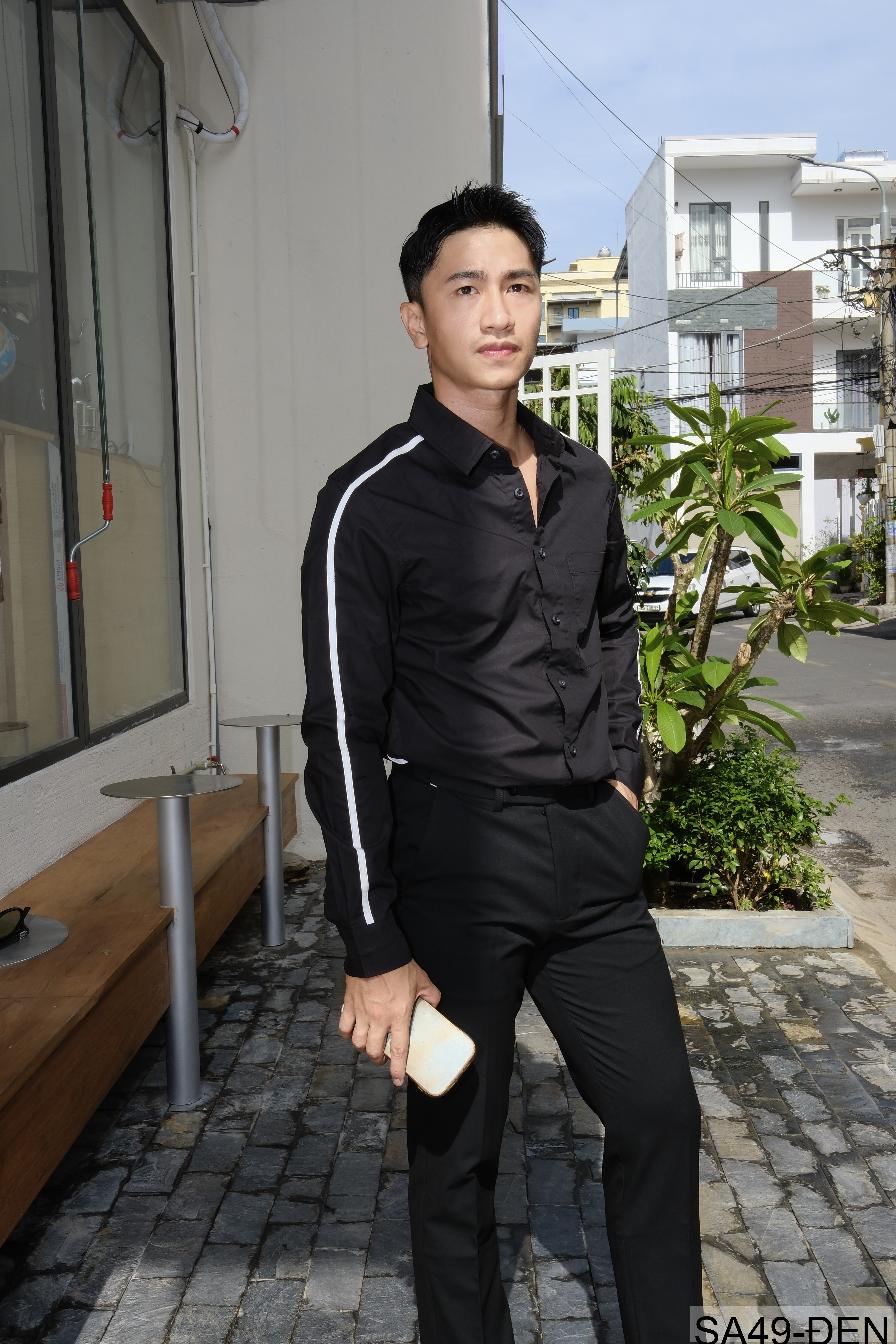 SA49 - Áo Sơ Mi Nam Tay Dài Phong Cách Nhật Bản, Thiết Kế Dáng Rộng, Màu Trắng Đen_thumbnail_9