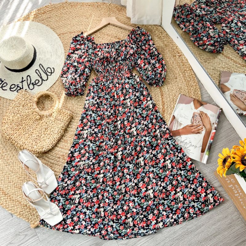 01-CH- Floral Dress Bouncy Waist
