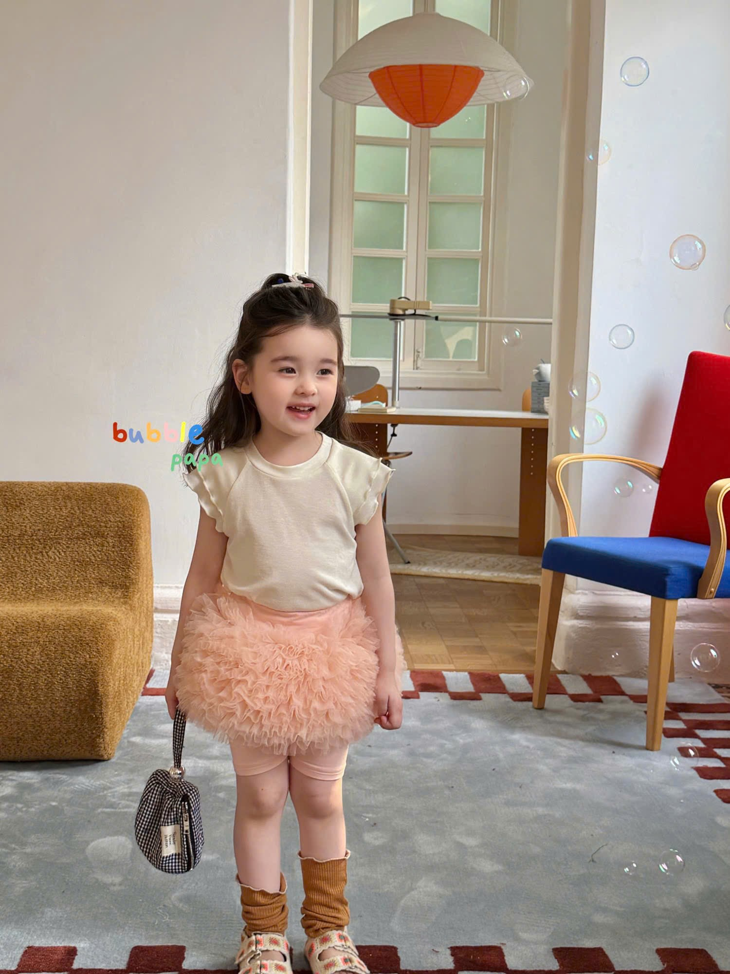 BP15 - Chân váy thun hồng đính chân váy lông xù hãng Bubble Papa (05098)