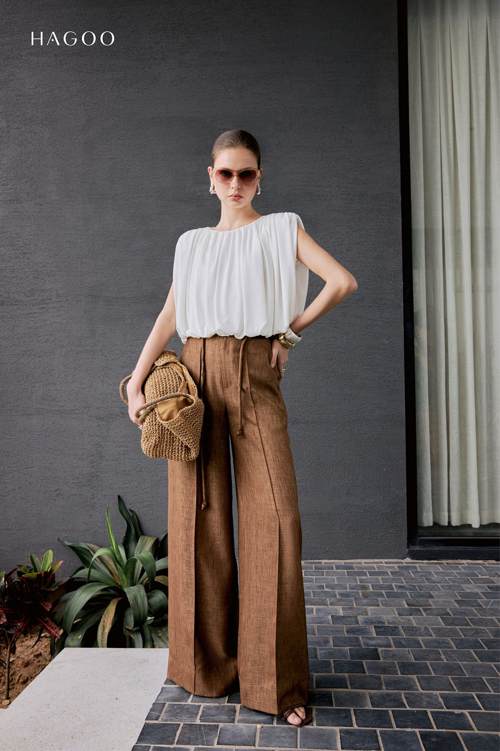 Quần suông linen Ý mix dây trang trí HAGOO